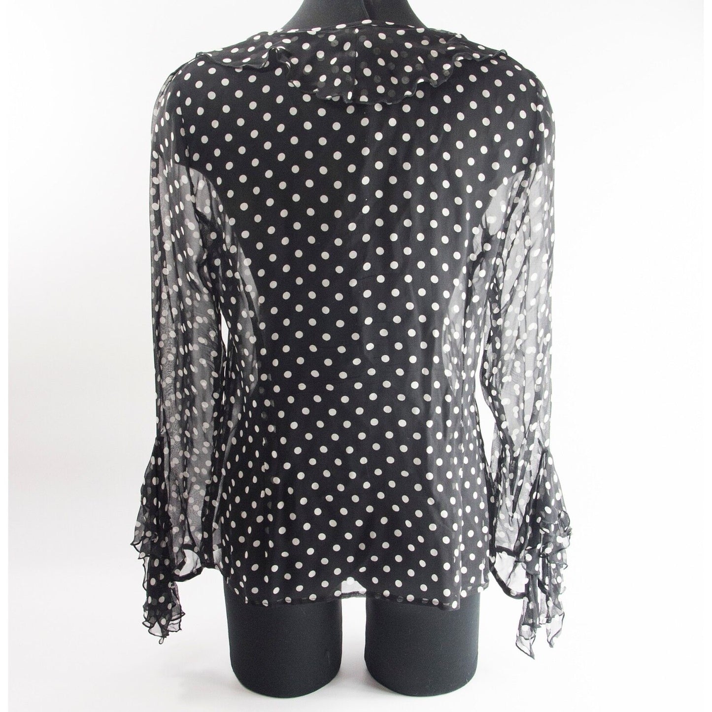 Carlo Colucci Silk Black Ruffle Tuxedo Polka Dot Blouse 38 Made in Italy RT $395