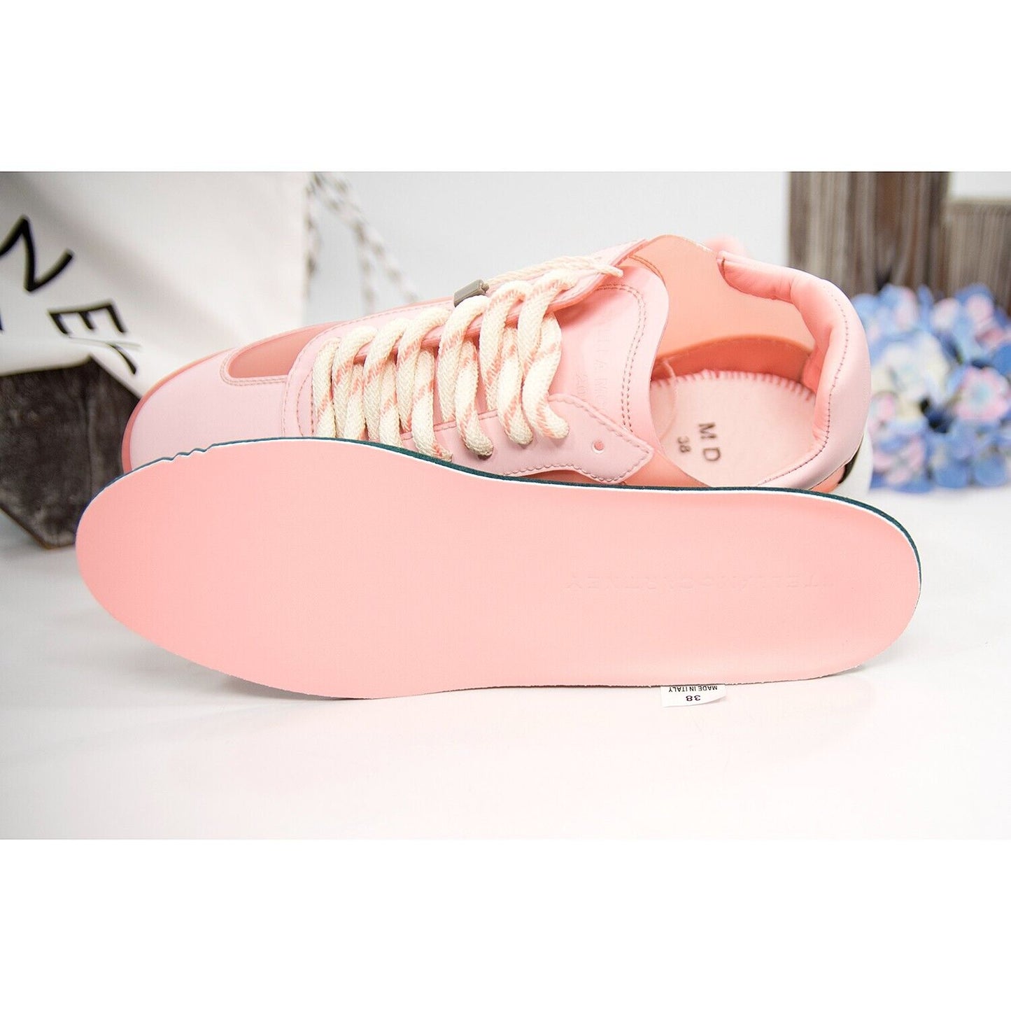 Stella McCarney Rose Pink Loop Oversize Vegan Leather Sneakers 38 NIB