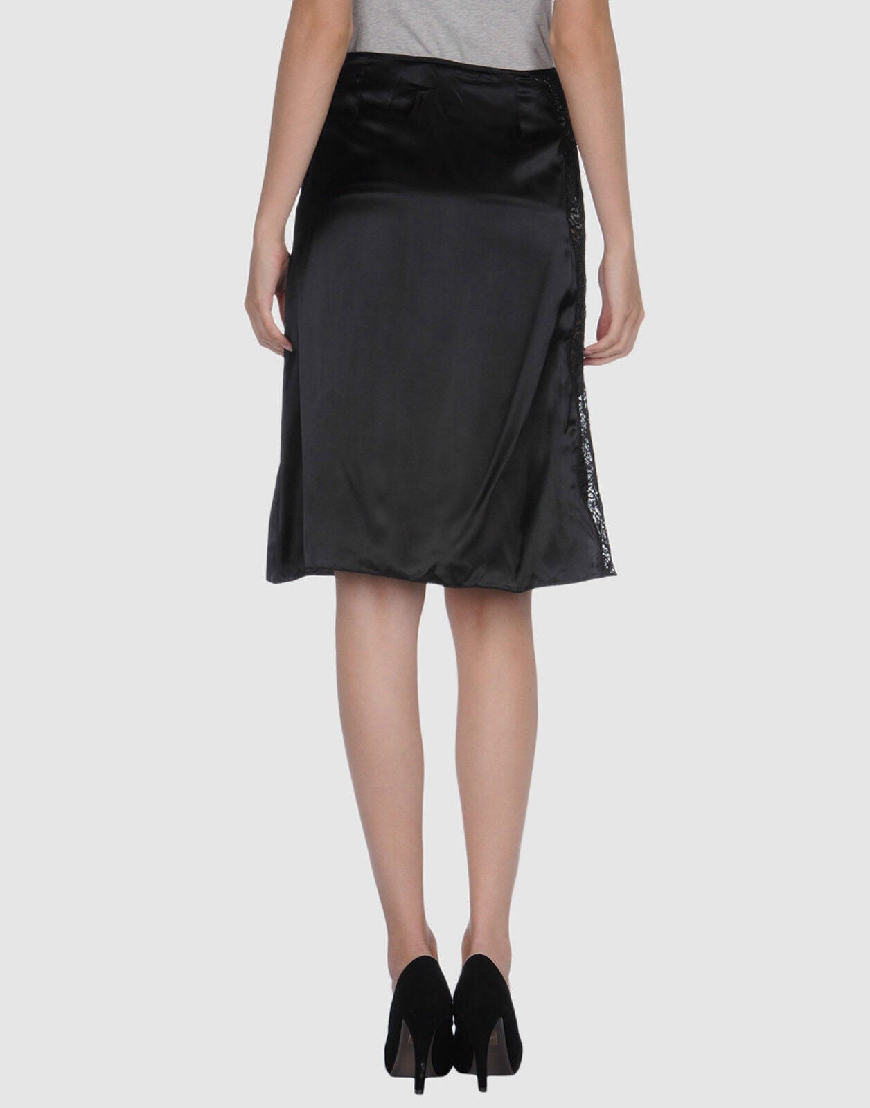 Versace Black Silky Satin Lace Insert Knee Length A Line Skirt 30 44 NWT