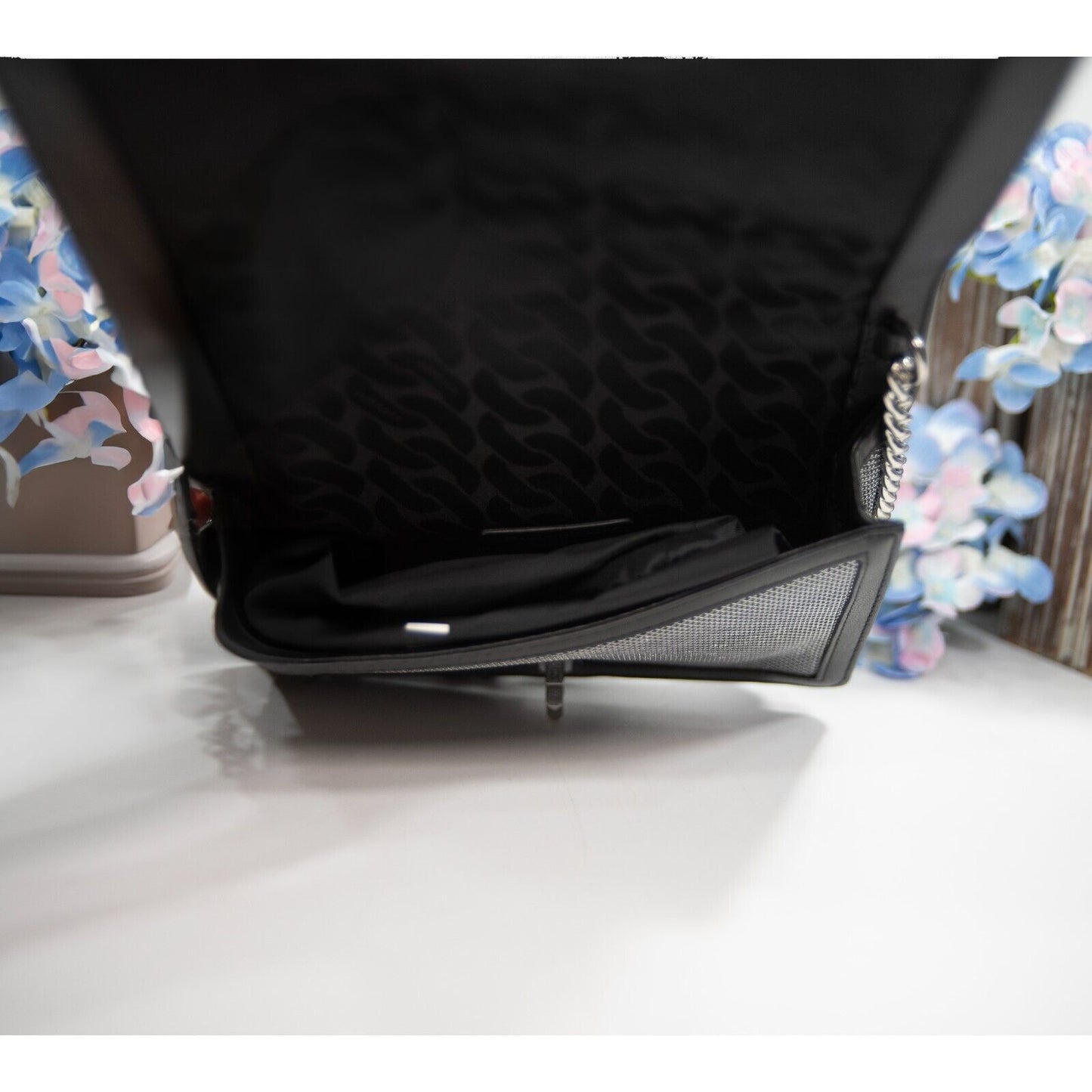 Rebecca Minkoff Silver Fabric Black Leather Love Crossbody Mini Bag NWT