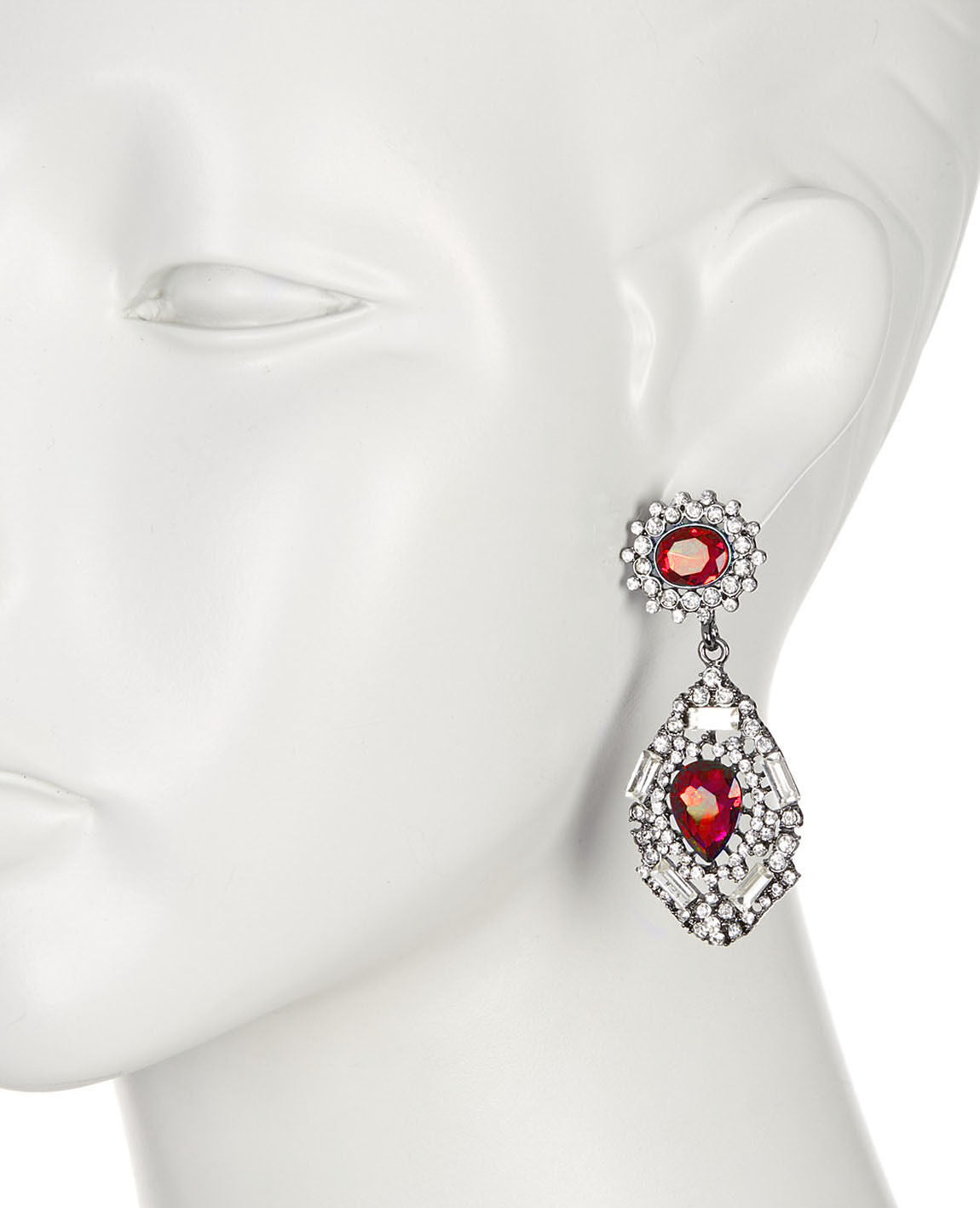 Amrita Singh Victorian Ruby Crystal Statement Double Drop Earrings ERC 1682 NWT