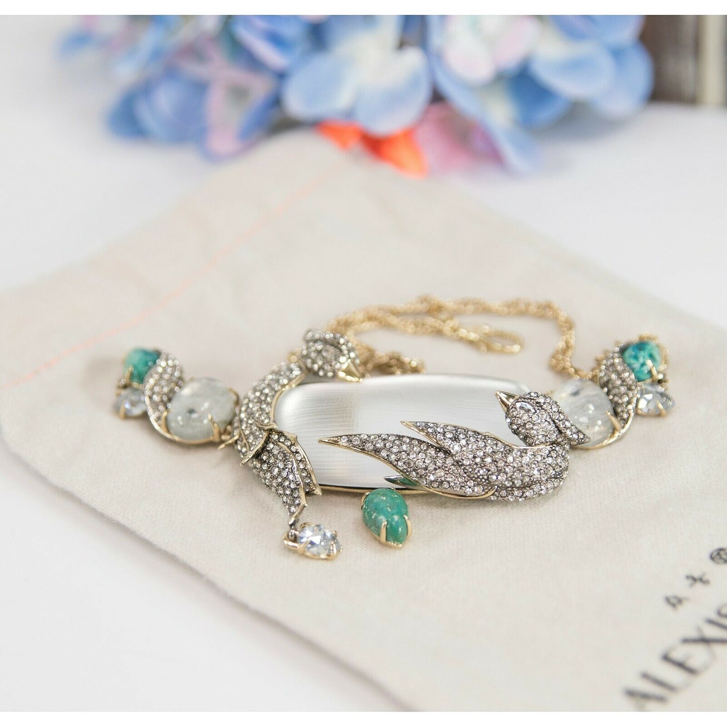 Alexis Bittar Love Birds Crystal Lucite Station Statement Necklace NWT