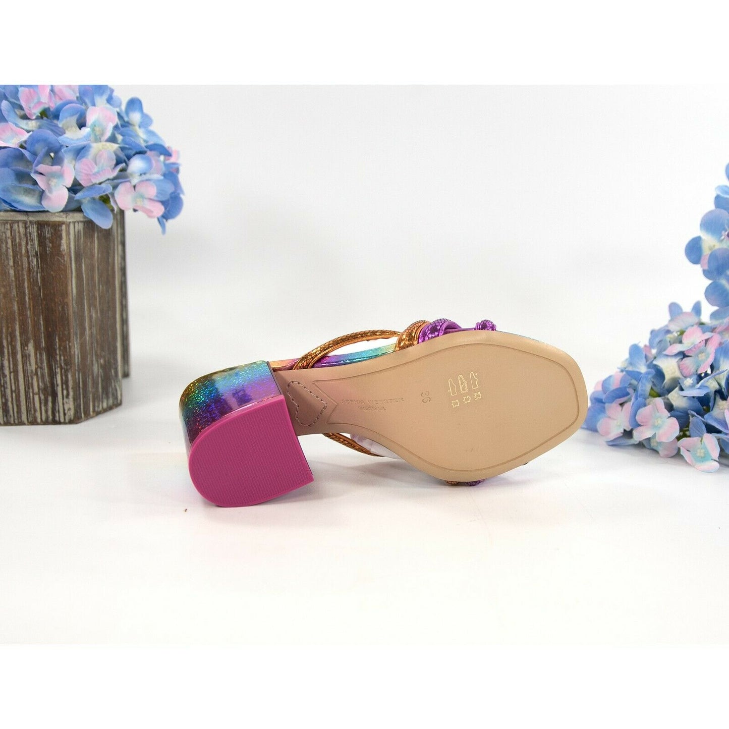 Sophia Webster Freya Rainbow Leather Mid Mules Heels Size 36 NIB