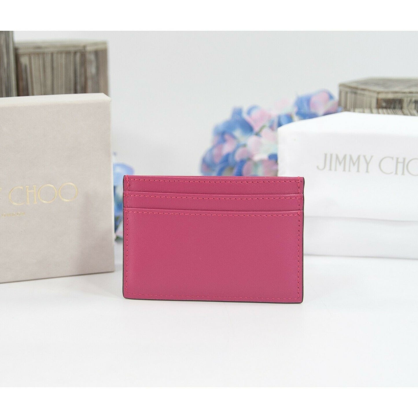 Jimmy Choo Umika Bubble Gum Pink Leather Card Case Holder Wallet NWT