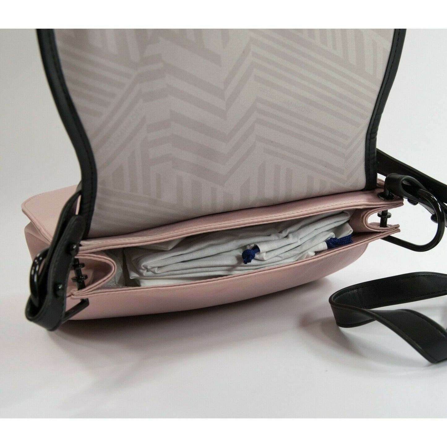 Rebecca Minkoff Pink Nylon Black Leather Military Saddle Crossbody Bag NWT