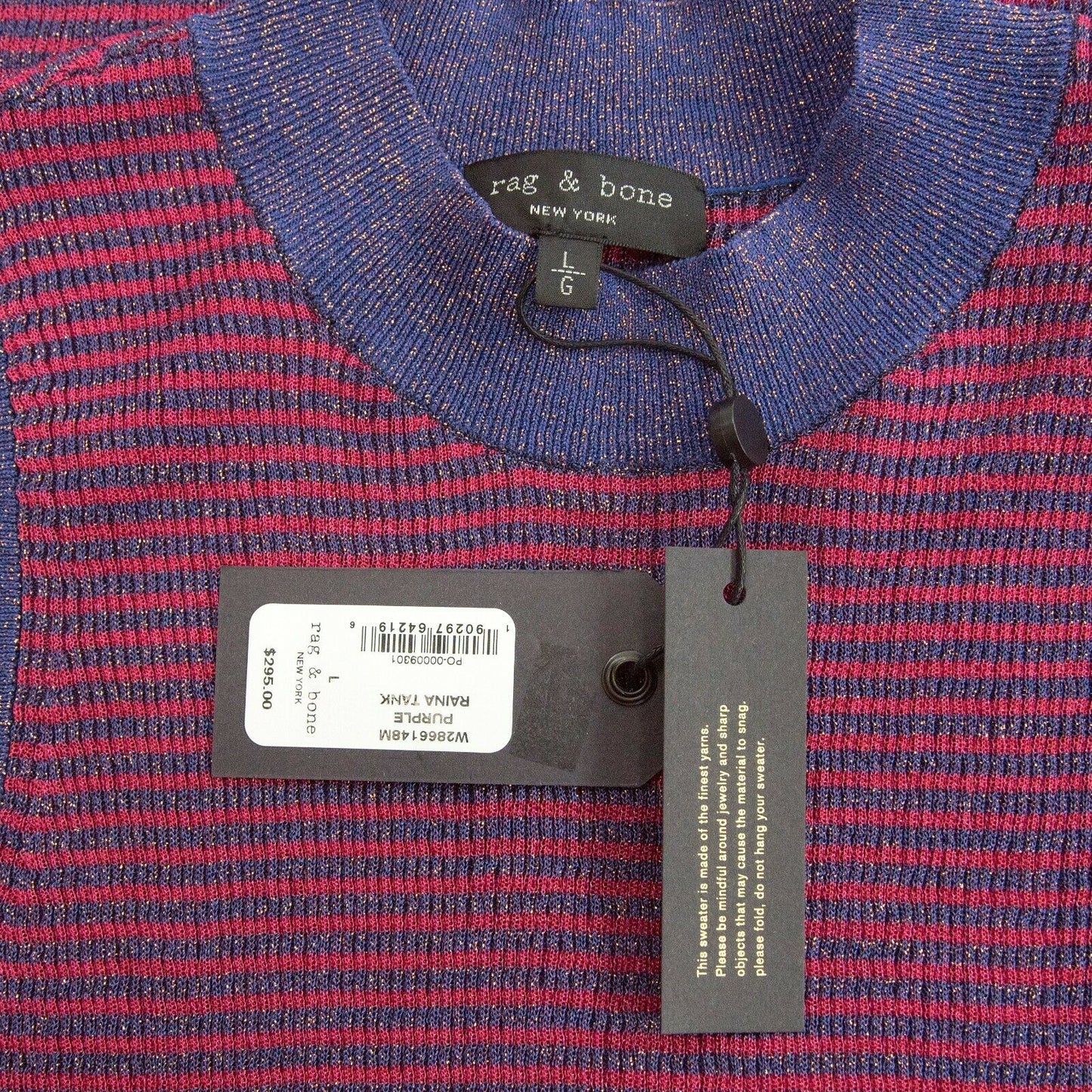 Rag & Bone Raina Purple Pink Glitter Mock Turtle Neck Tank Blouse Top L NWT $295