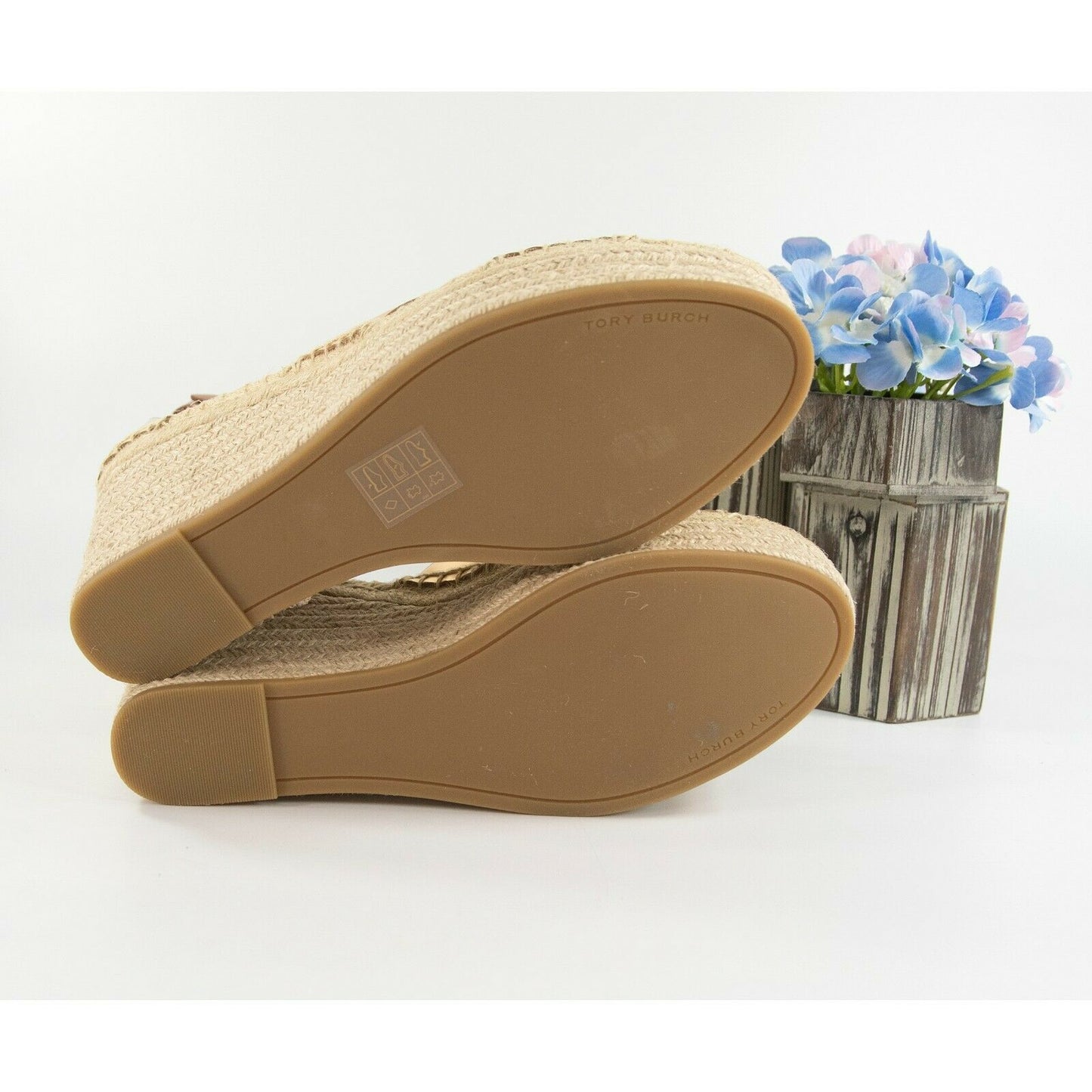 Tory Burch Selby 105MM Old Gold Calf Leather Platform Espadrille Wedge Heels 10