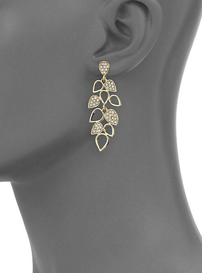 Amrita Singh Milly Gold Pave Crystal Leaf Dangle Drop Earrings ERC 1654 NWT