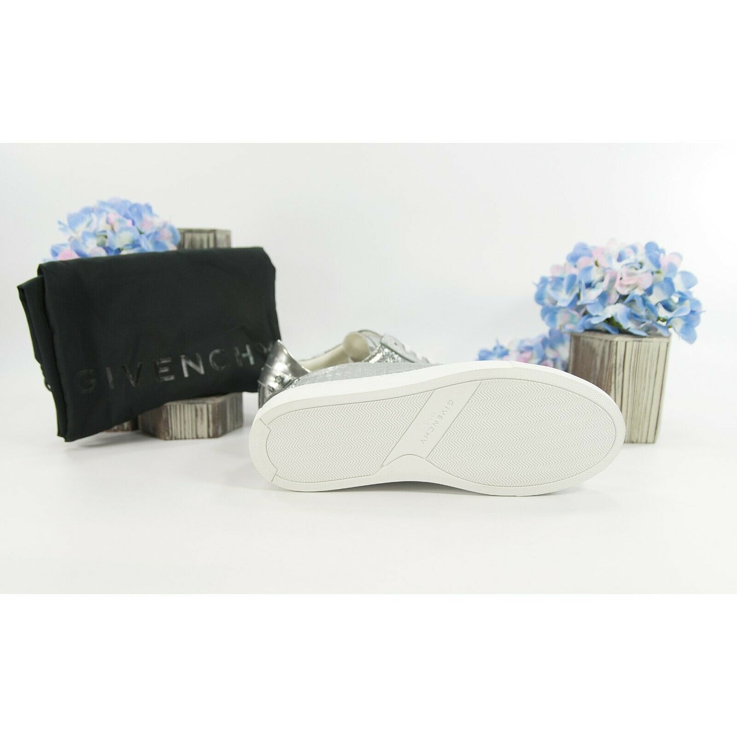 Givenchy Urban Street Silver Metallic Leather Sneakers 37 NIB