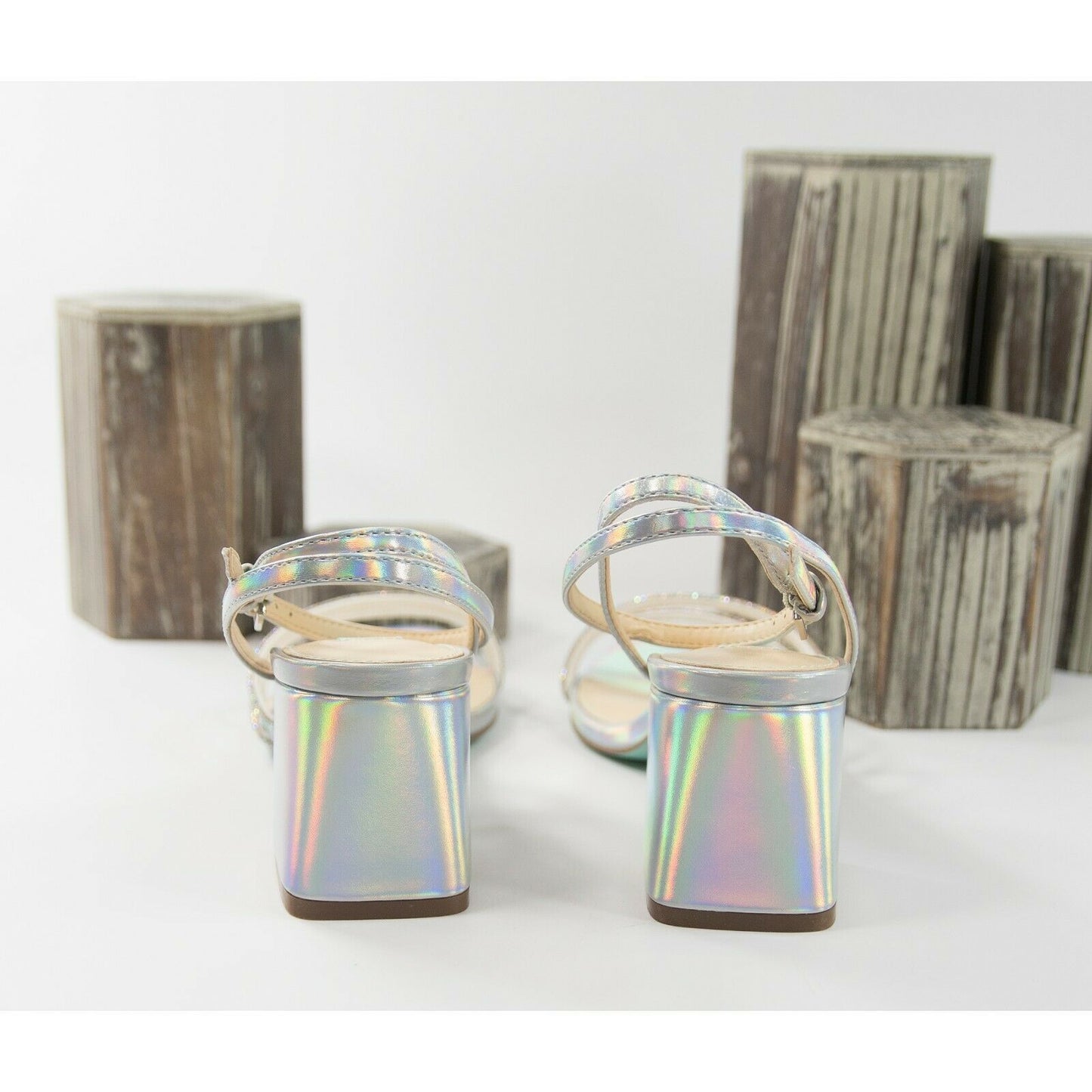 Betsey Johnson Anika Crystal Silver Iridescent Faux Leather High Heels 6 NIB