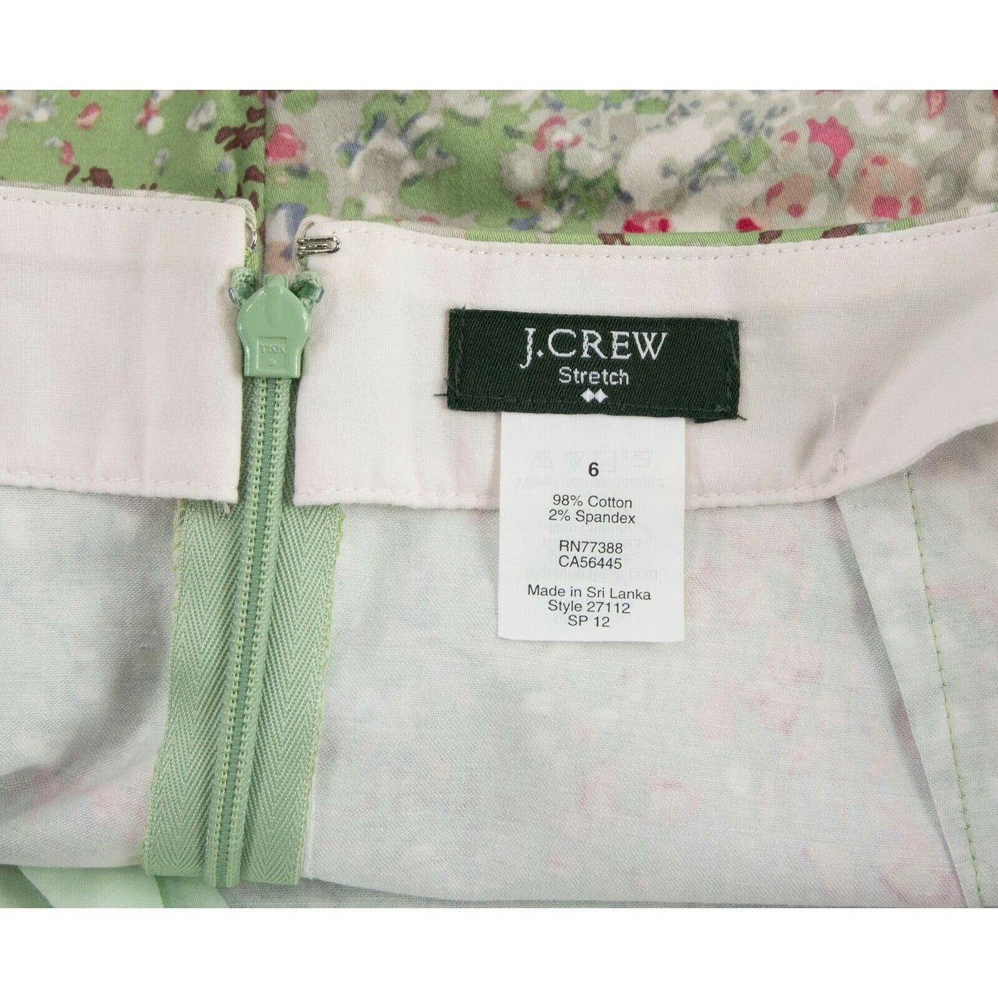 J Crew Green Pink Floral Print Sateen Stretch A Line Skirt 6 EUC