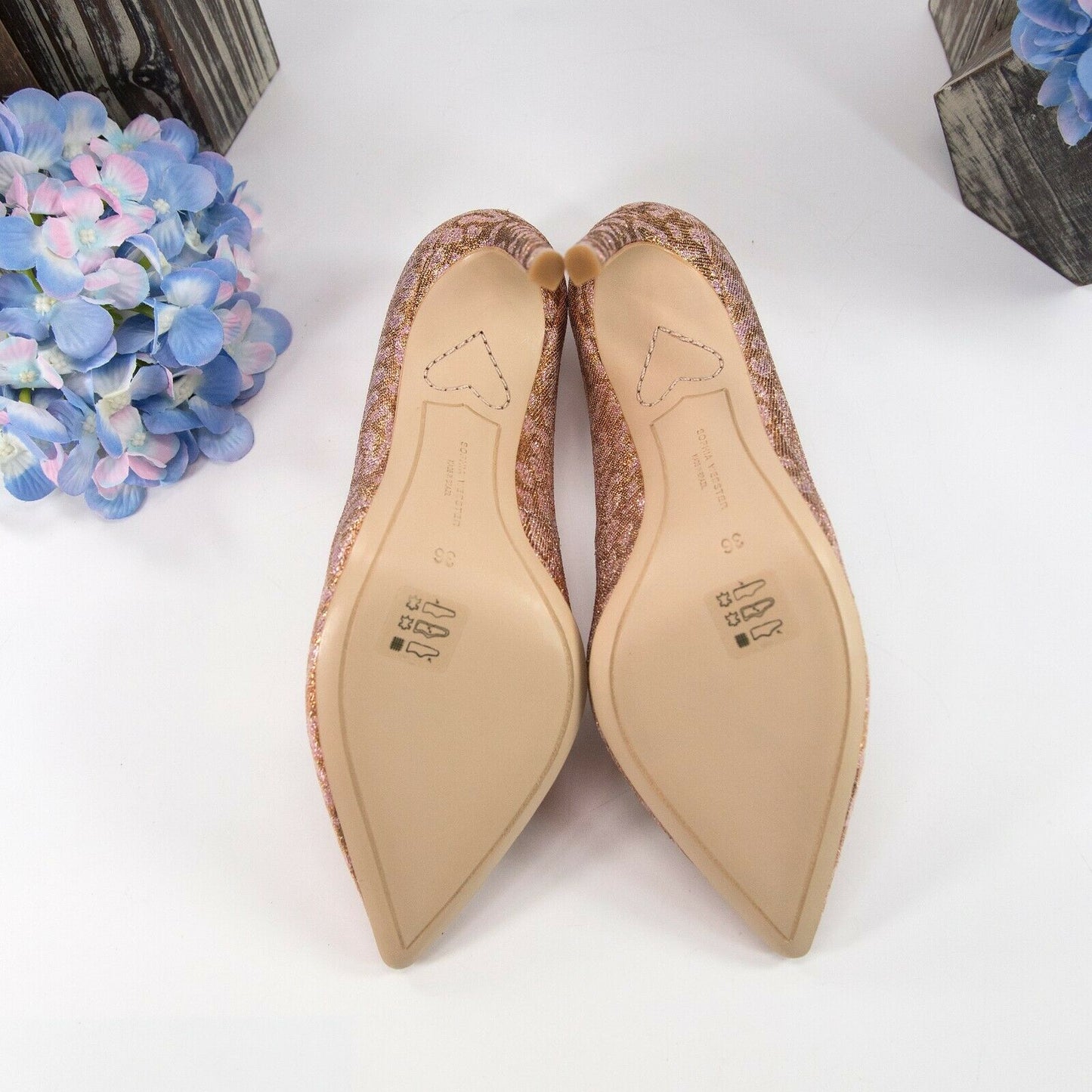 Sophia Webster Rio 100mm Rose Gold Pink Leopard Stilleto Heels Size 36 6 NIB