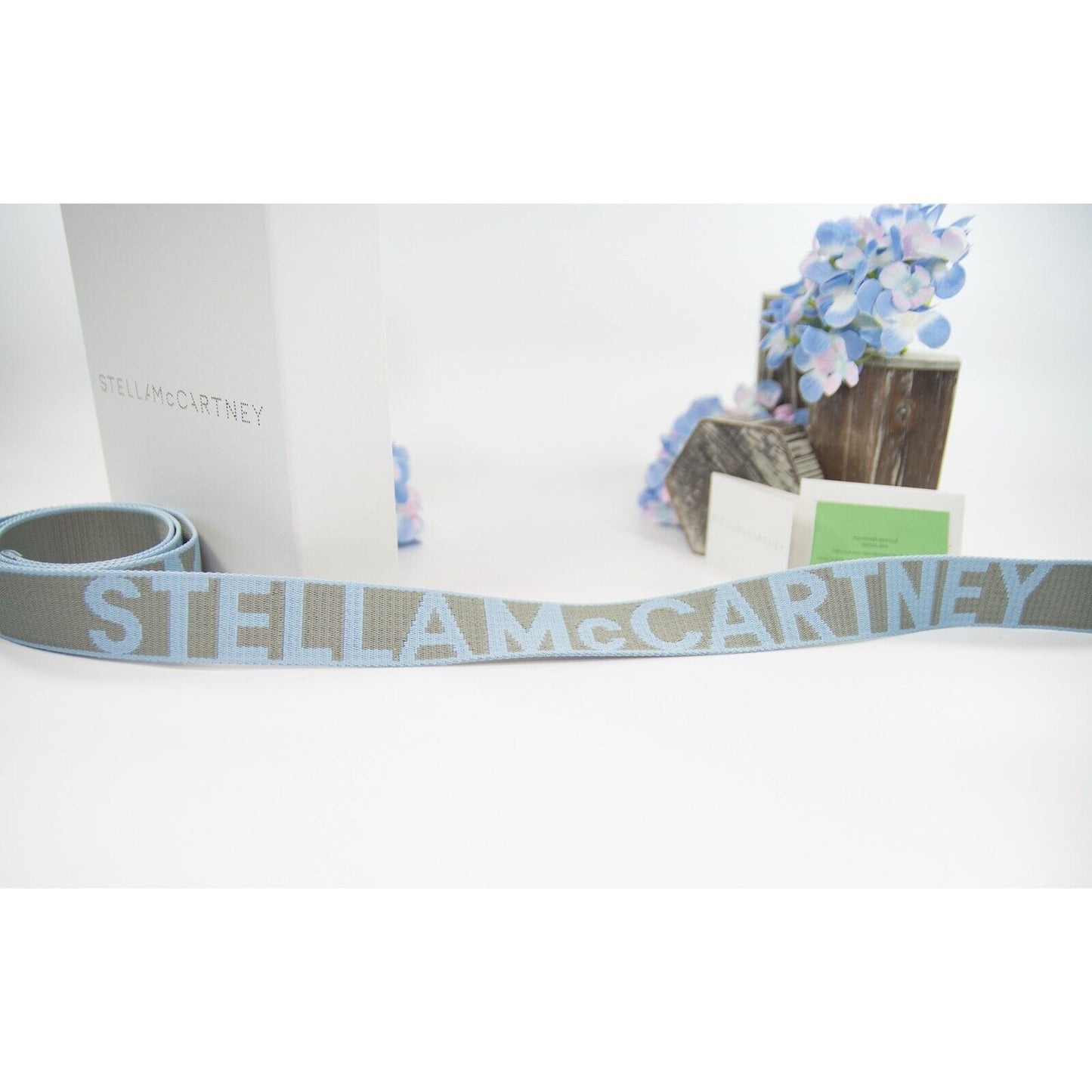 Stella McCartney Light Grey Azure Webbed 1.5 inch Logo Jacquard Belt S NWT