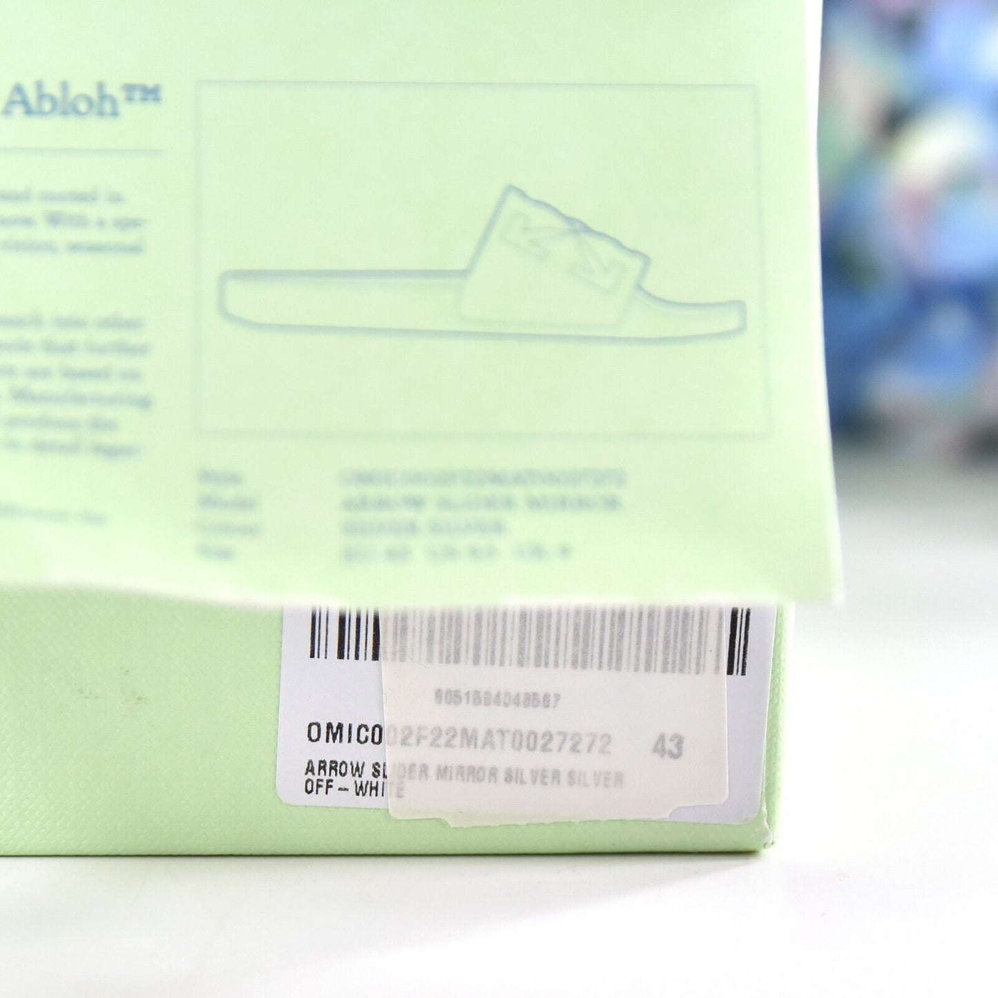 Off-White HF Mirror Silver Arrow Embossed Logo Rubber Pool Slides 43 NIB