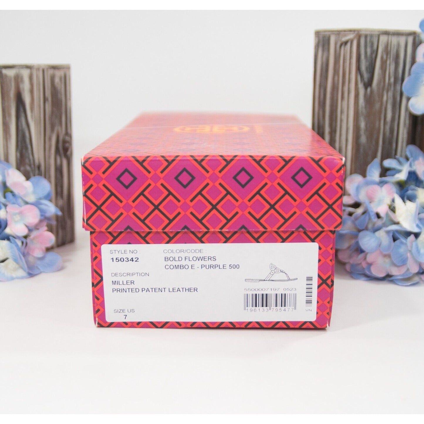 Tory Burch Miller Purple Bold Flower Patent Leather Sandals Size 7 NIB