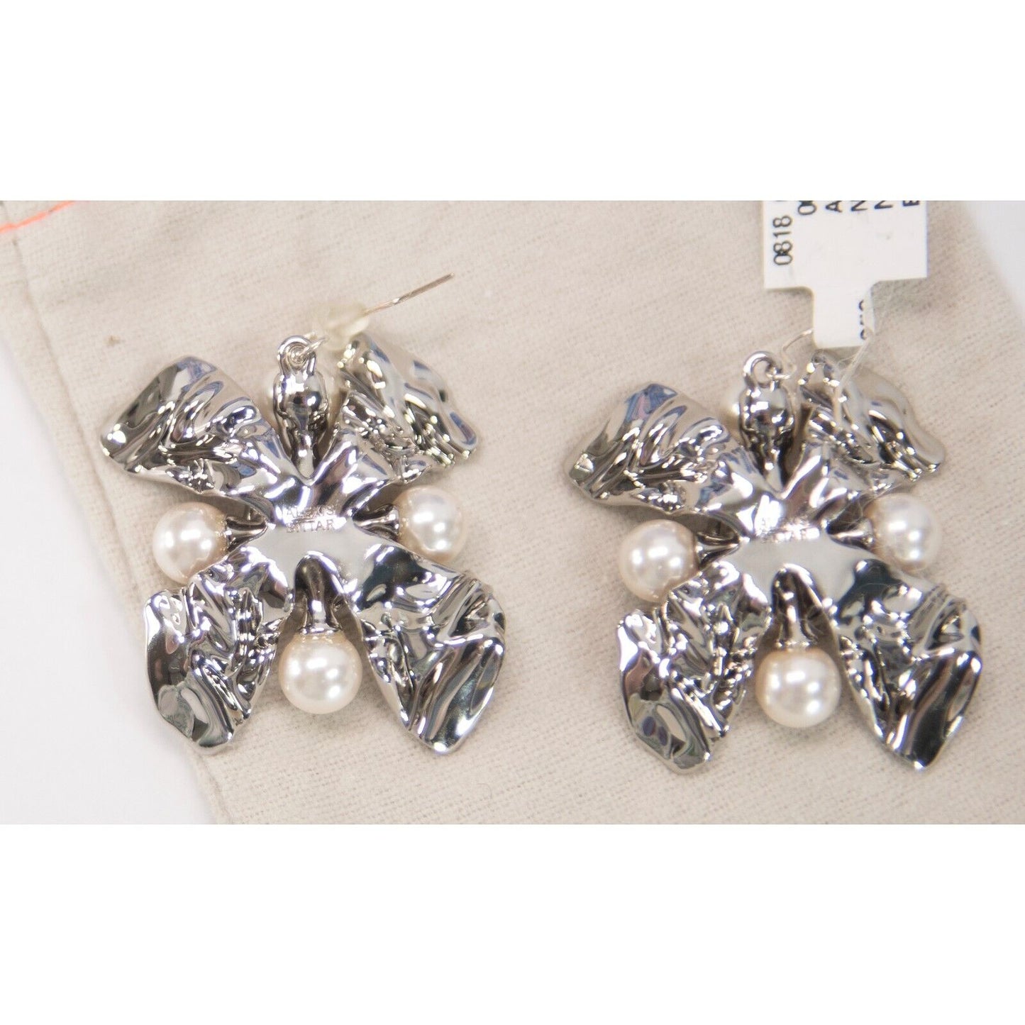 Alexis Bittar Byzantine Flower Crystal Faux Pearl Rhodium LARGE Earrings NWT