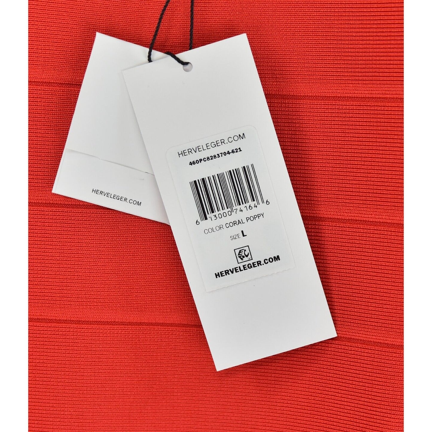 Herve Leger Scoop Neck Coral Poppy Mini Bandage Bodycon Dress Large NWT $790