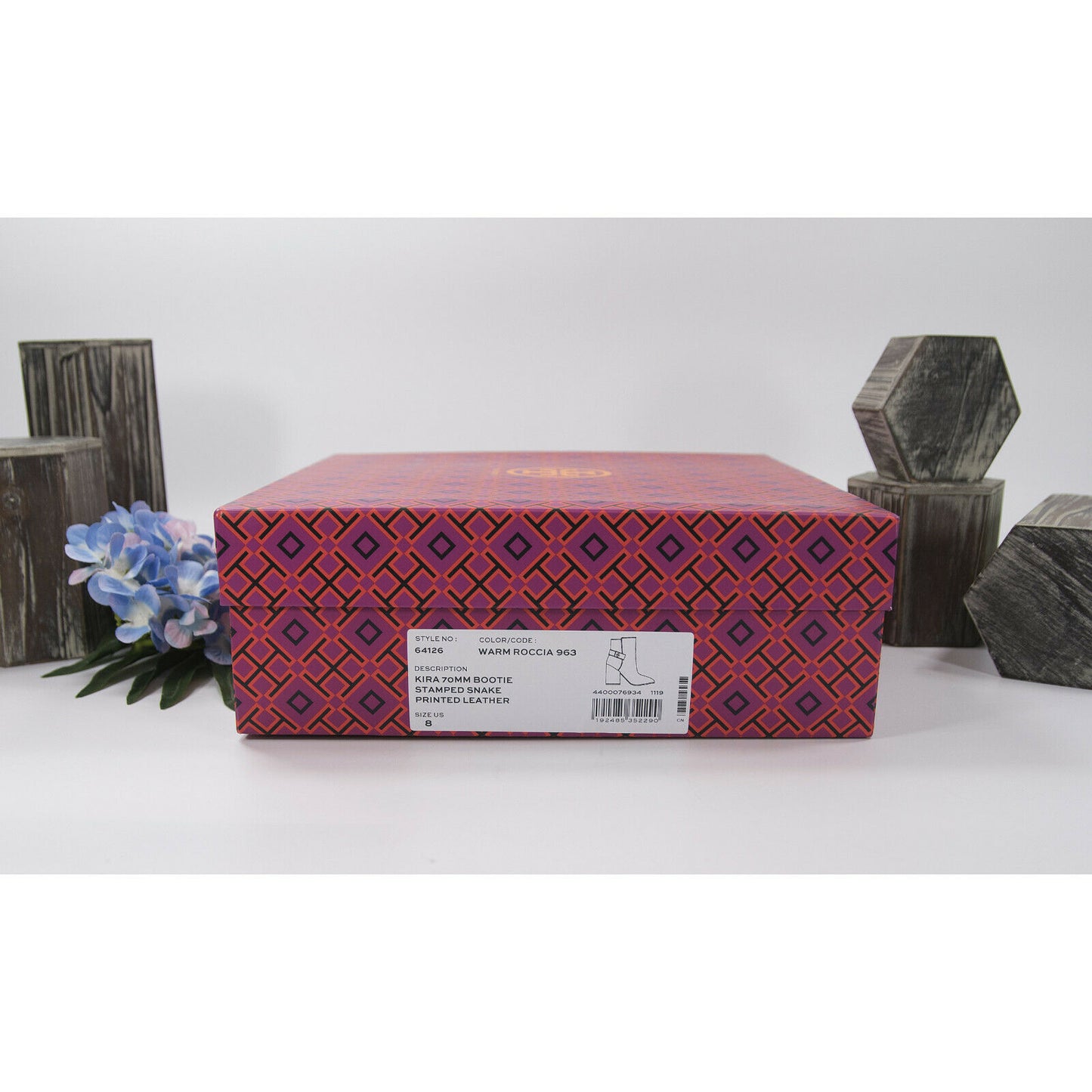 Tory Burch Kira 70MM Warm Roccio Stamped Snake Leather Bootie Boots 8 NIB