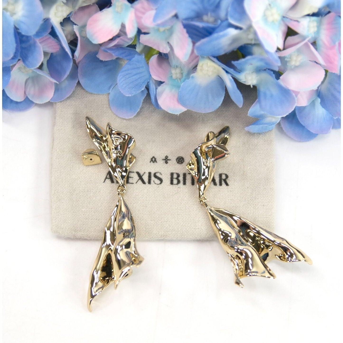 Alexis Bittar Gold Plated Crumpled Metal LARGE Drop Earrings NWT