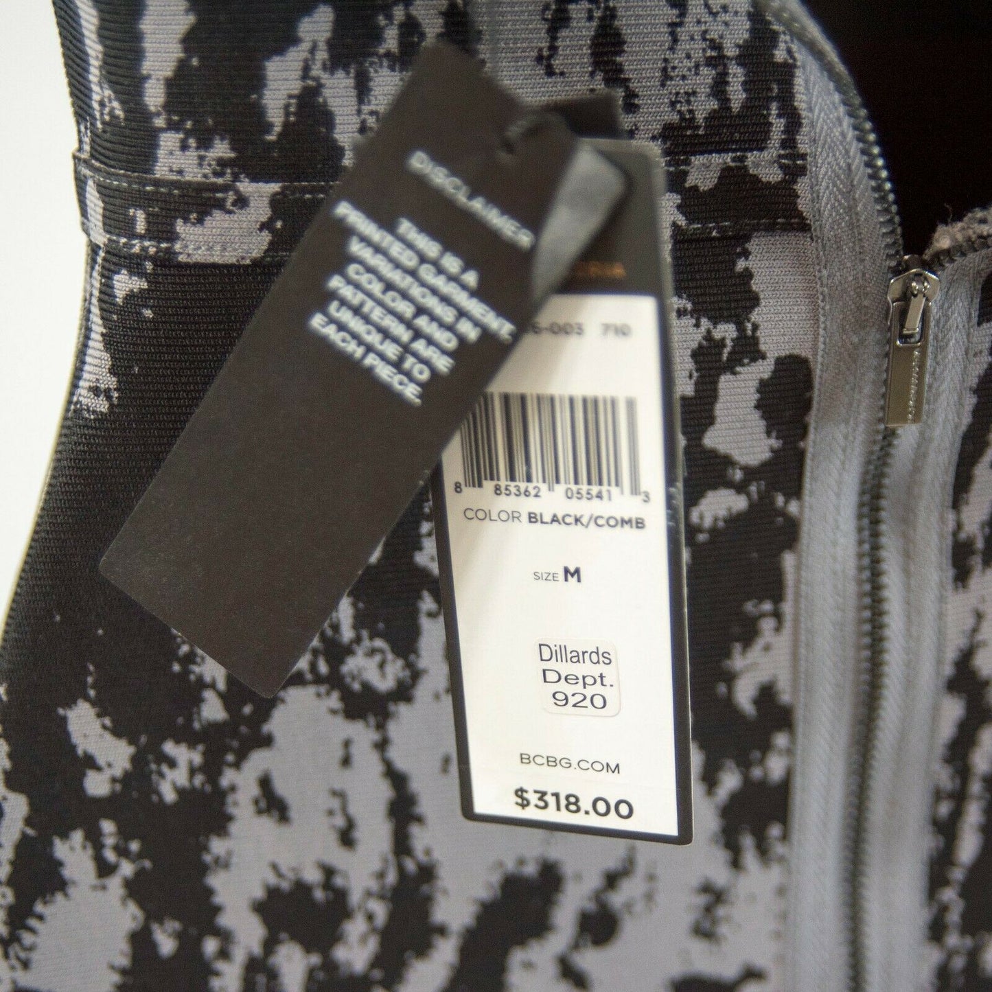 BCBGMaxAzria Black Grey One Shoulder Bandage Bodycon Power Pencil Dress M NWT