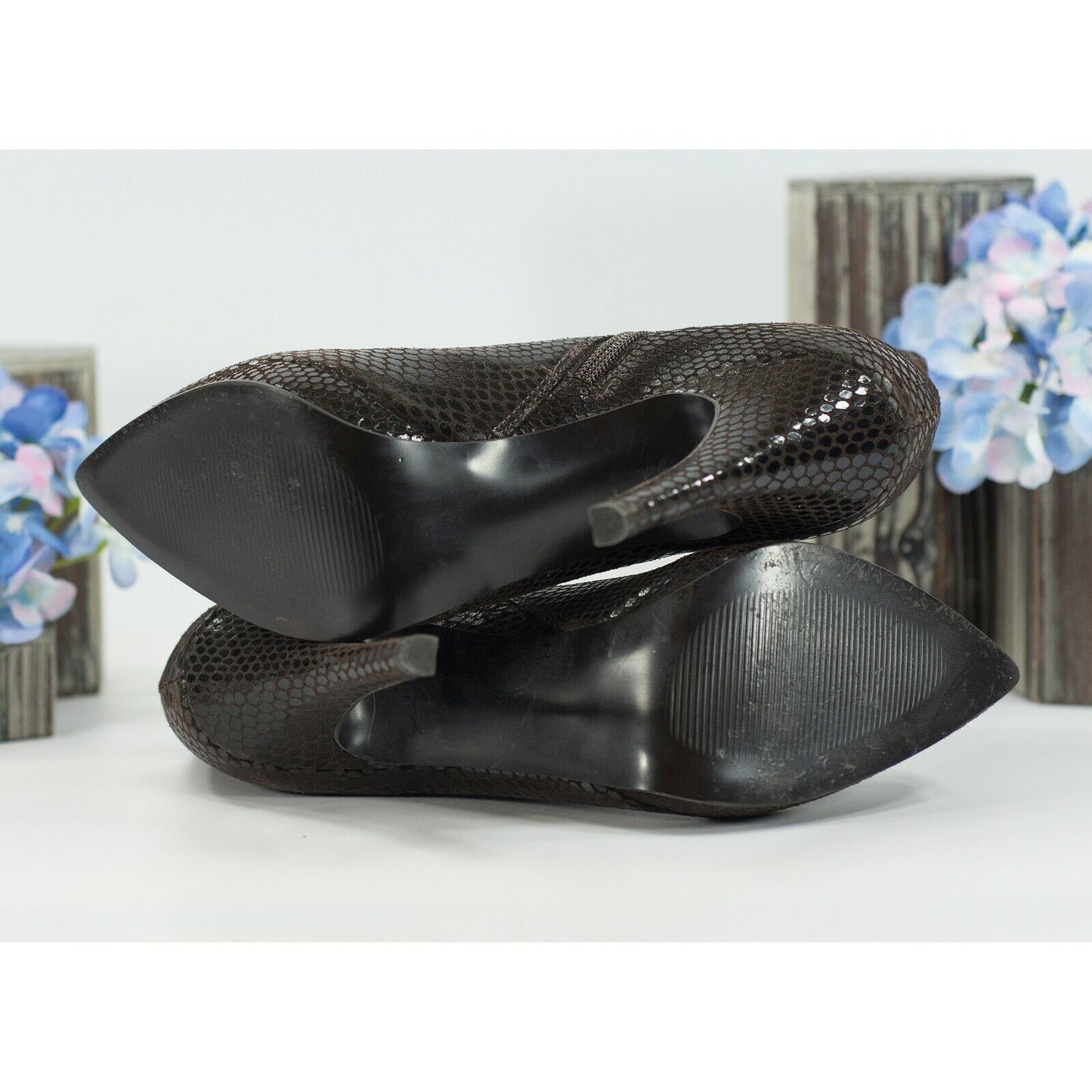 Steve Madden Survey Brown Leather Snake High Heel Bootie Size 9