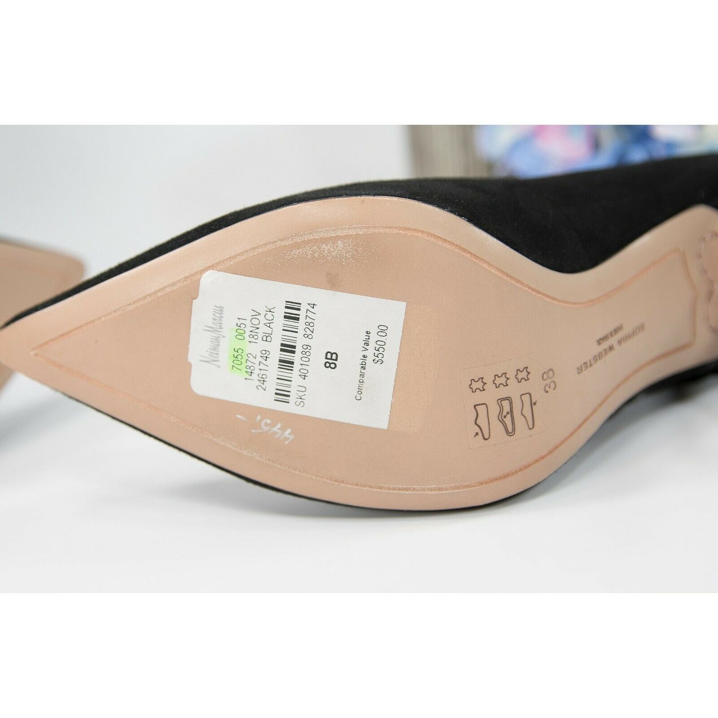 Sophia Webster Black Floral Applique Suede High Heel Pump Shoes 38