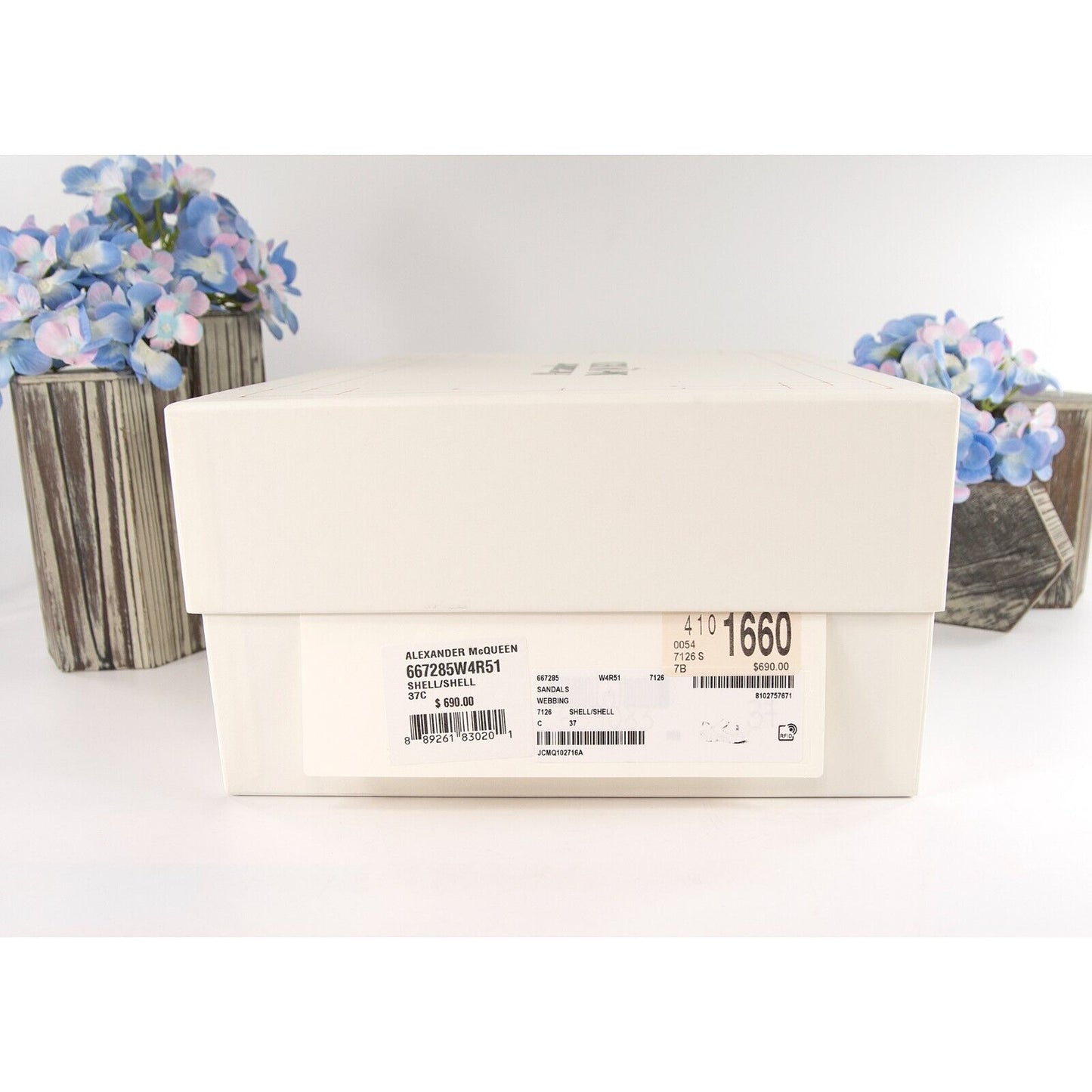 Alexander McQueen Shell Peach Hybrid Tech Leather Webbing Sandals 37 NIB