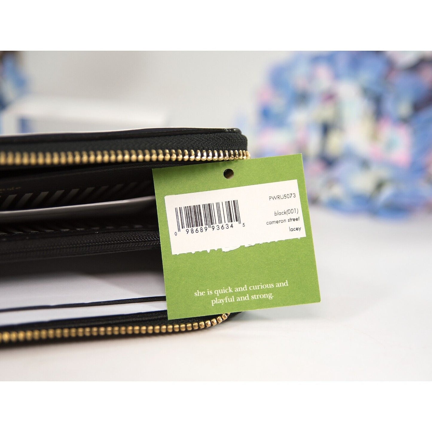 Kate Spade Black Leather Cameron Street Zip Around Lacey Wallet NWT