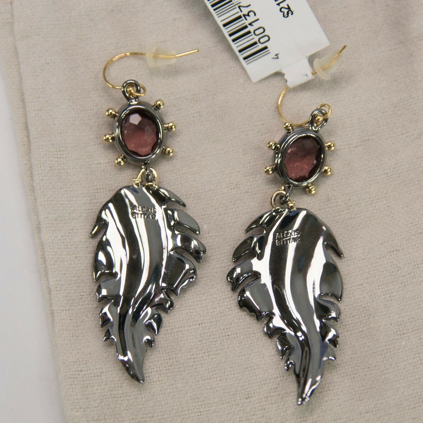 Alexis Bittar Gold Gunmetal Crystal Modern Georgian Feather Drop Earrings NWT