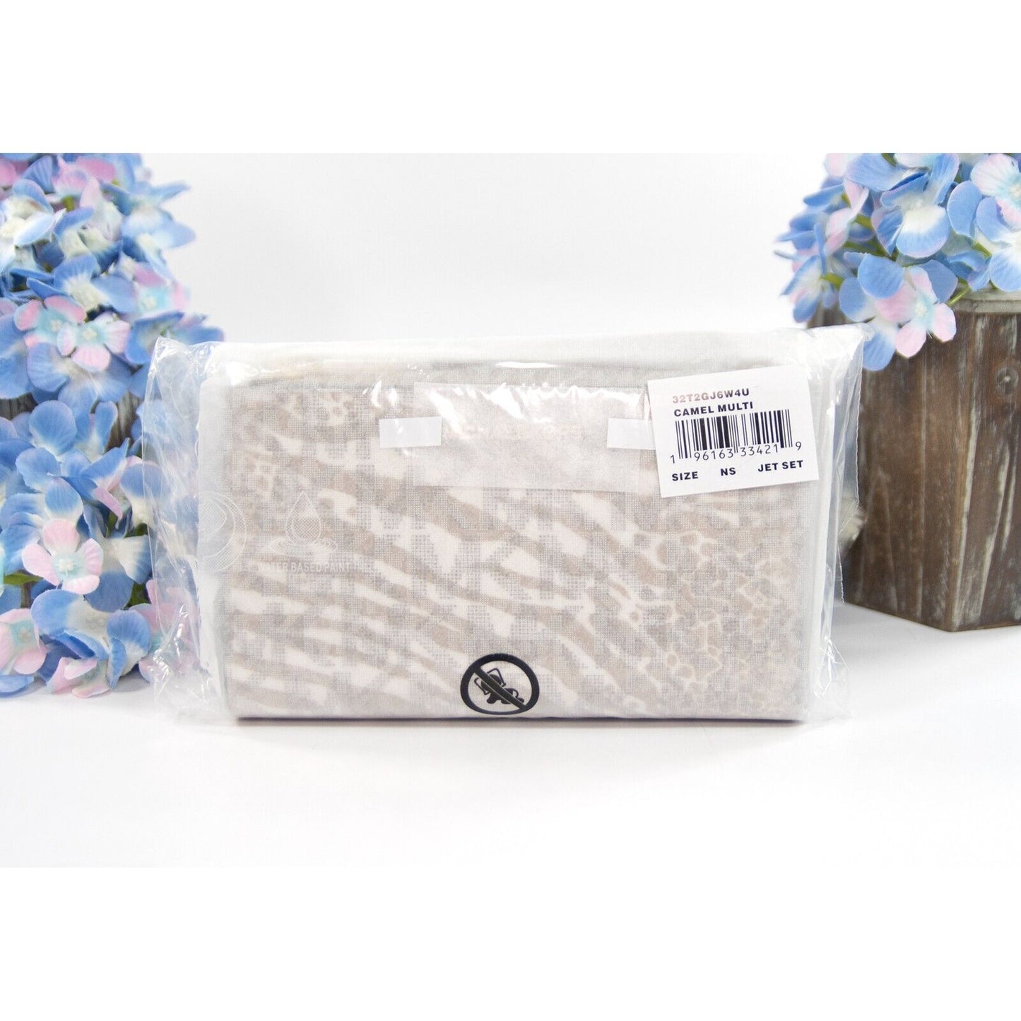 Michael Kors Jet Vanilla Monogram Camel Zebra Double Zip Phone Wallet NWT