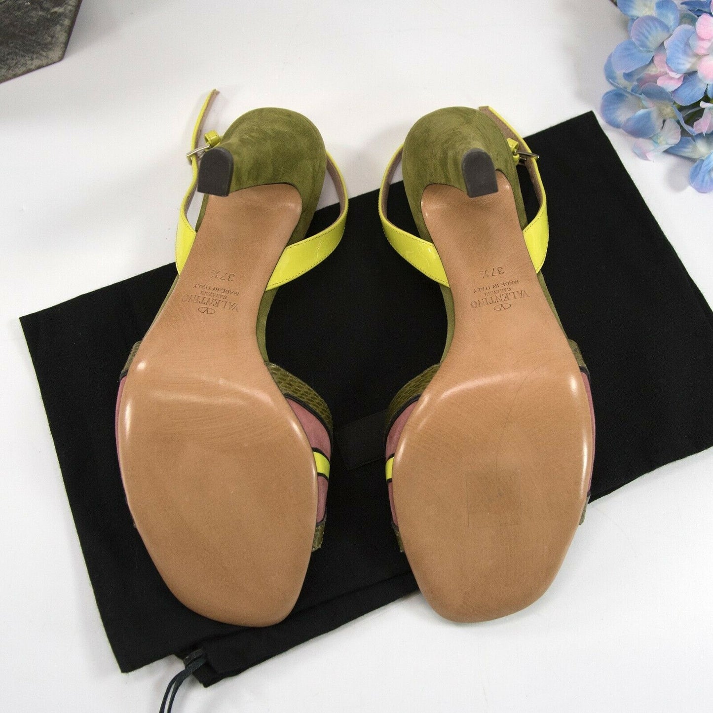 Valentino Limited Edition Cupid Heart Army Green Suede Python Heels 37 7 NIB