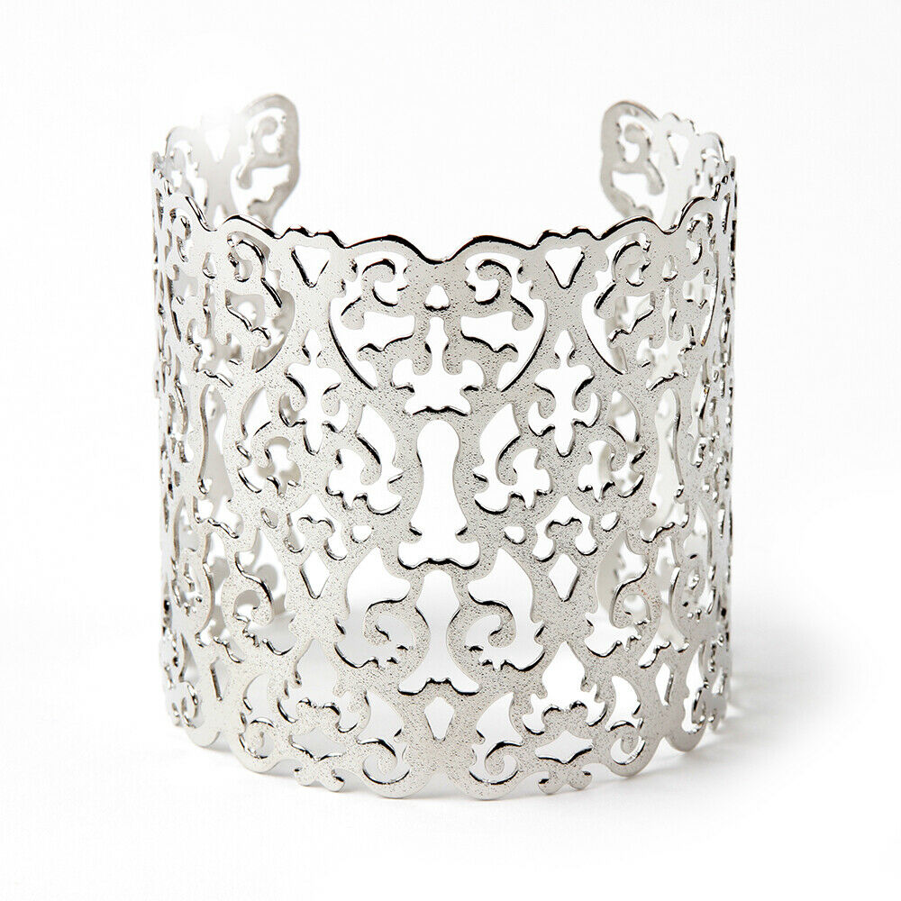 Amrita Singh Bravos Textured Filigree Scroll Silver Wide Cuff Bracelet NWT