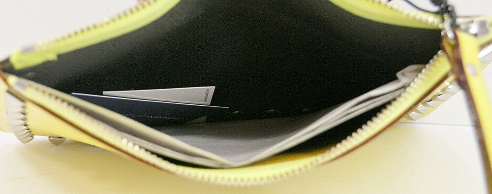 Rebecca Minkoff Slate Yellow Cory Smooth Leather Studded iPad Top Zip Pouch NWT