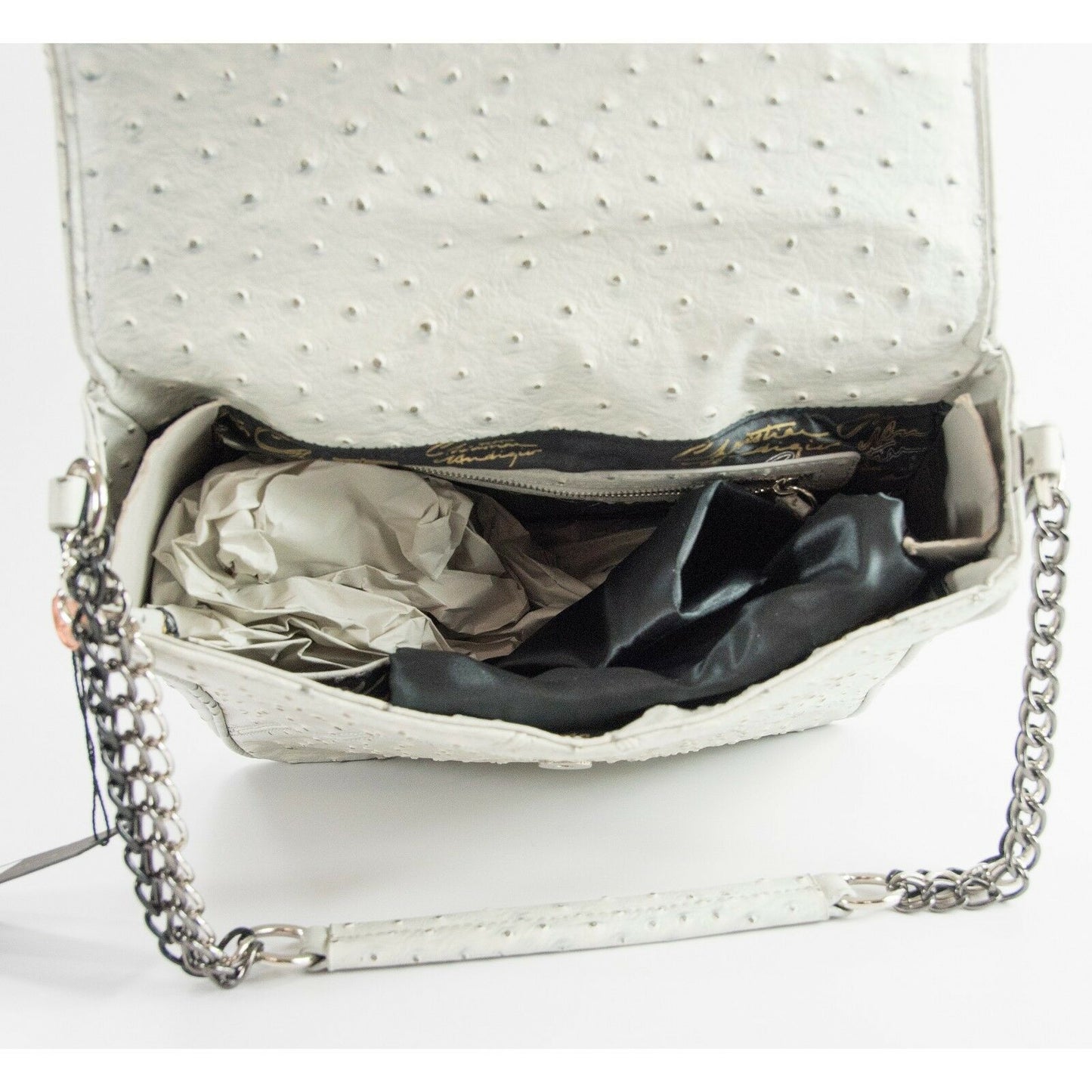 Christian Audigier Claudia Grey Ostrich Faux Leather Satchel Shoulder Bag NWT