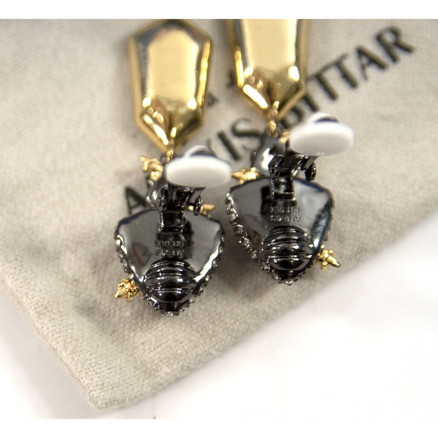 Alexis Bittar Blue Crystal Rhodium Plated Shield Drop CLIP ON Earrings NWT RARE!