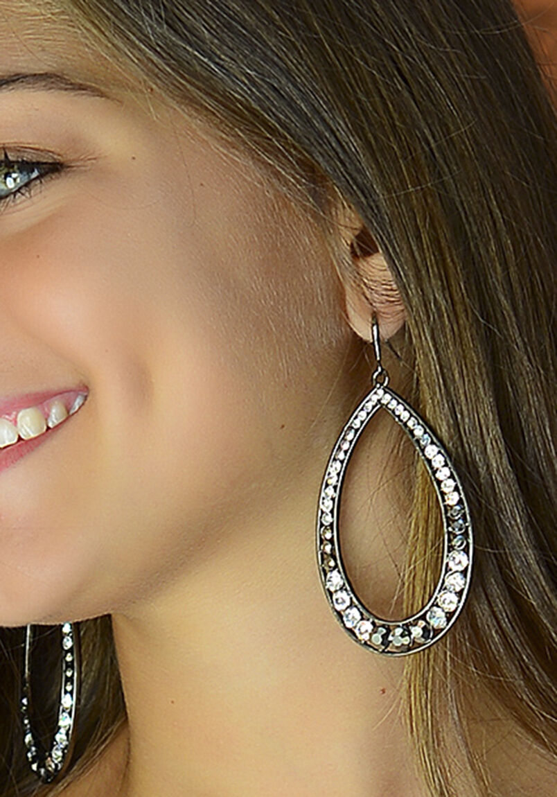 Amrita Singh Chohal Gunmetal Crystal Large Hoop Drop Dangle Earrings ERC 479 NWT