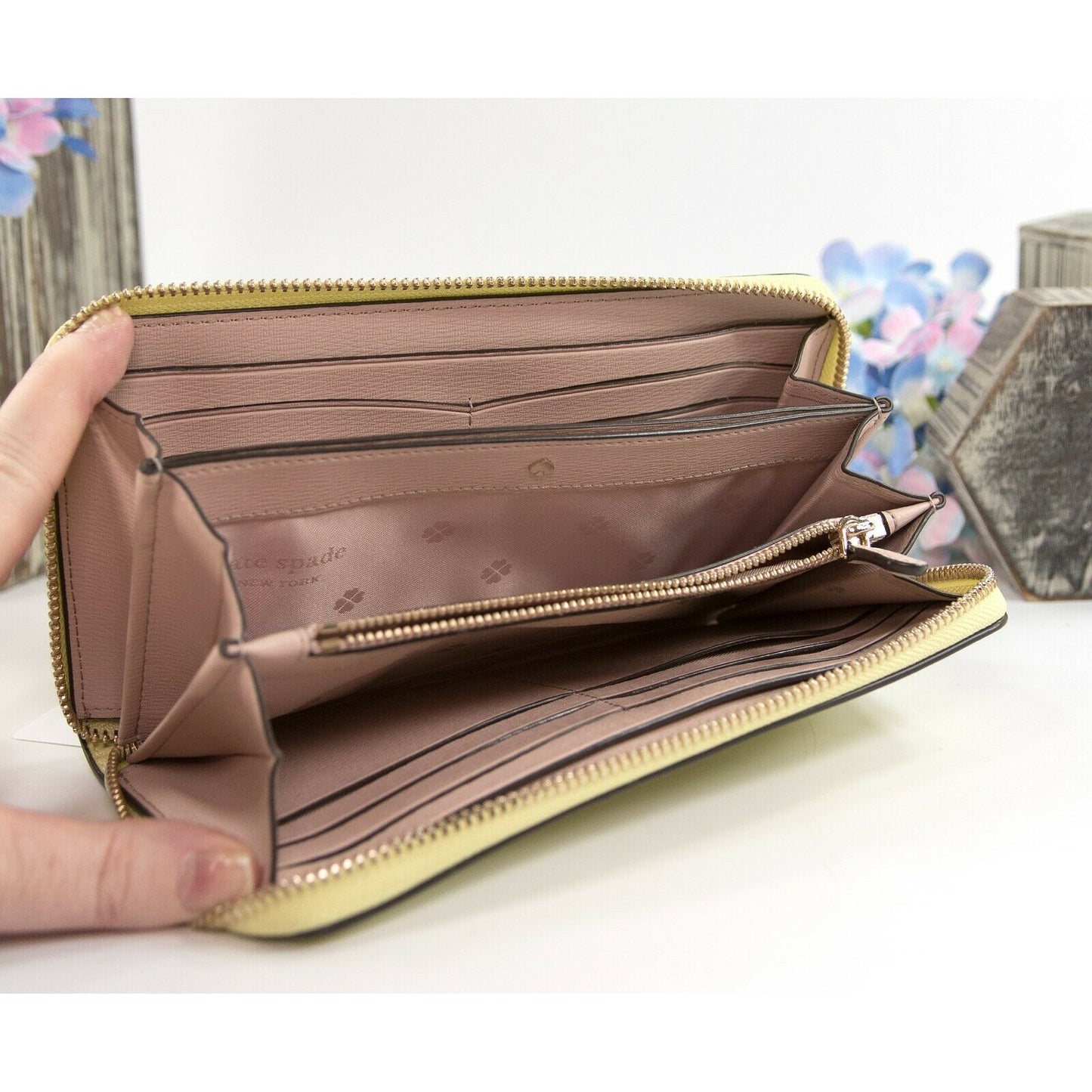 Kate Spade Acid Green Leather Spencer Zip Around Lacey Wallet NWOT