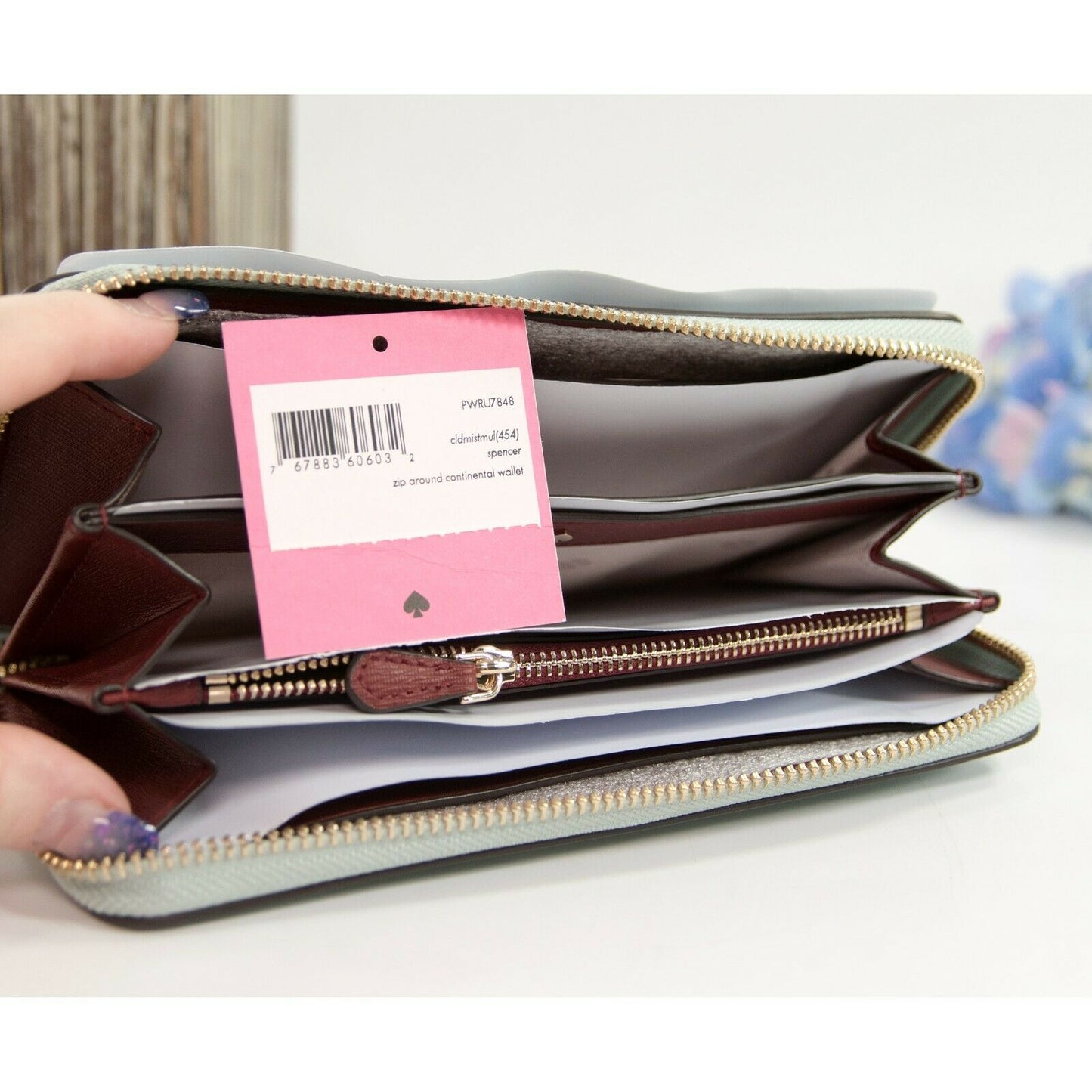 Kate Spade Cold Mist Leather Spencer Zip Around Lacey Wallet NWT