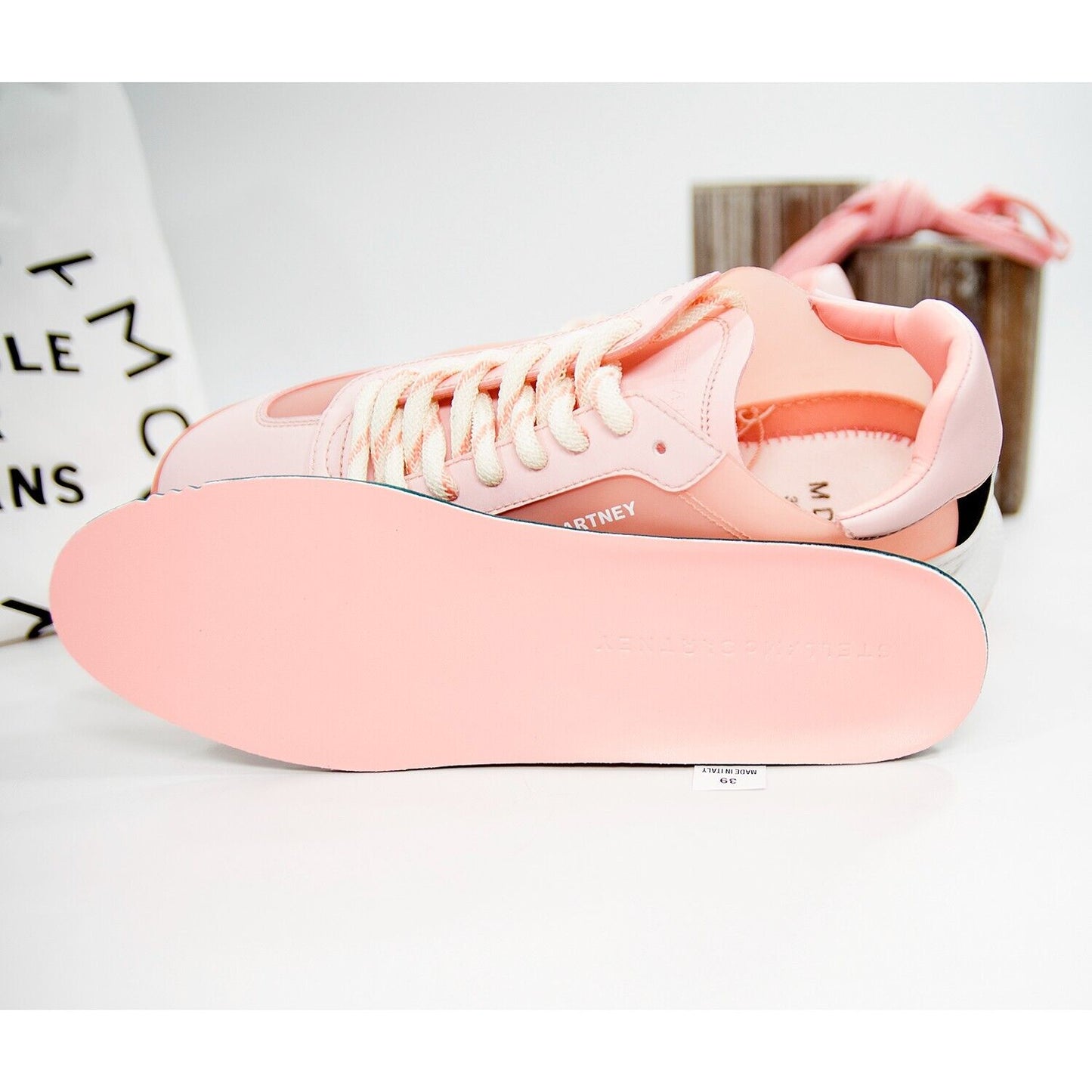 Stella McCarney Rose Pink Loop Oversize Vegan Leather Sneakers 39 NIB