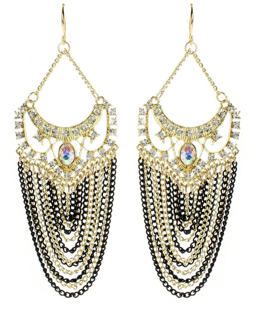 Amrita Singh Crystal Elizabeth Street Gold Black Chain Earrings ERC 2027 NWT