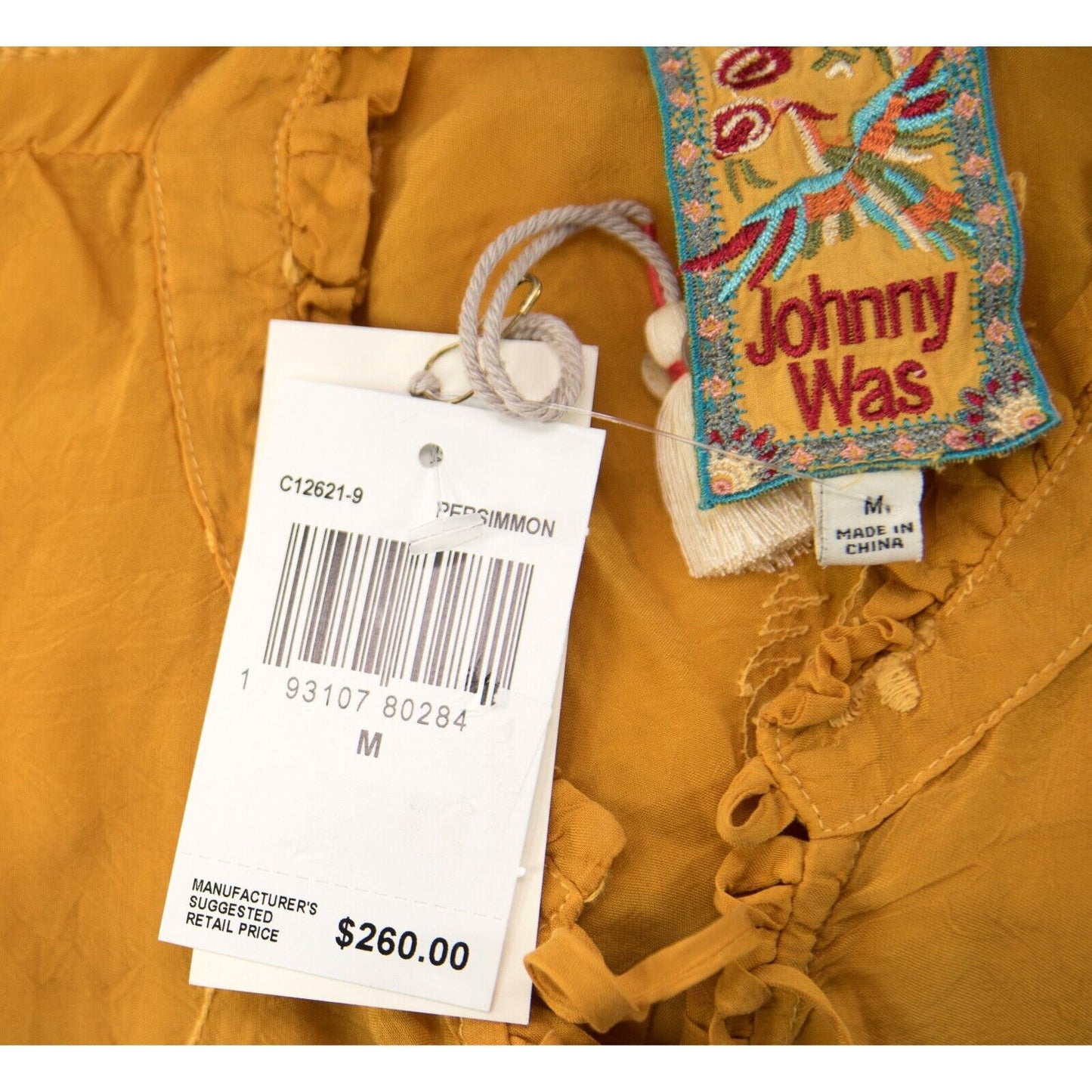 Johnny Was Persimmon Rayon Embroidered Lara Feather Top Shirt Blouse Sz M NWT