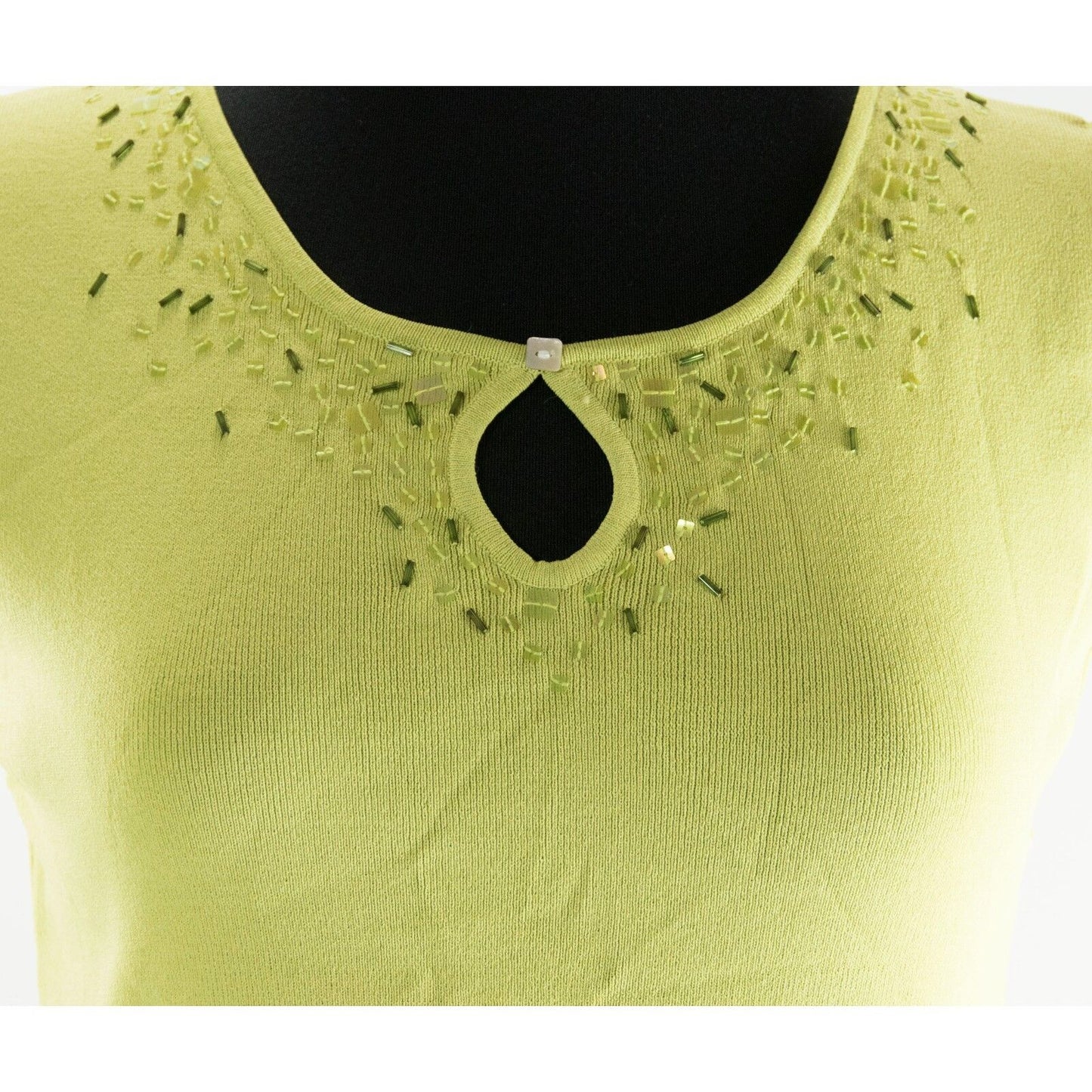 Hearts of Palm Rayon Lime Mother Of Pearl Beaded Tank Sweater M