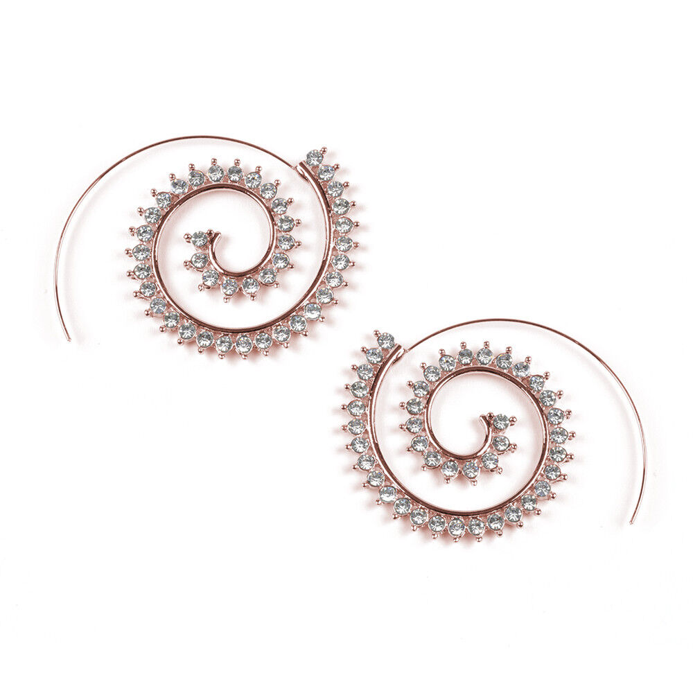 Amrita Singh Glamour Crystal Spiral Filigree Rose Gold Earrings ERC 5766 NWT