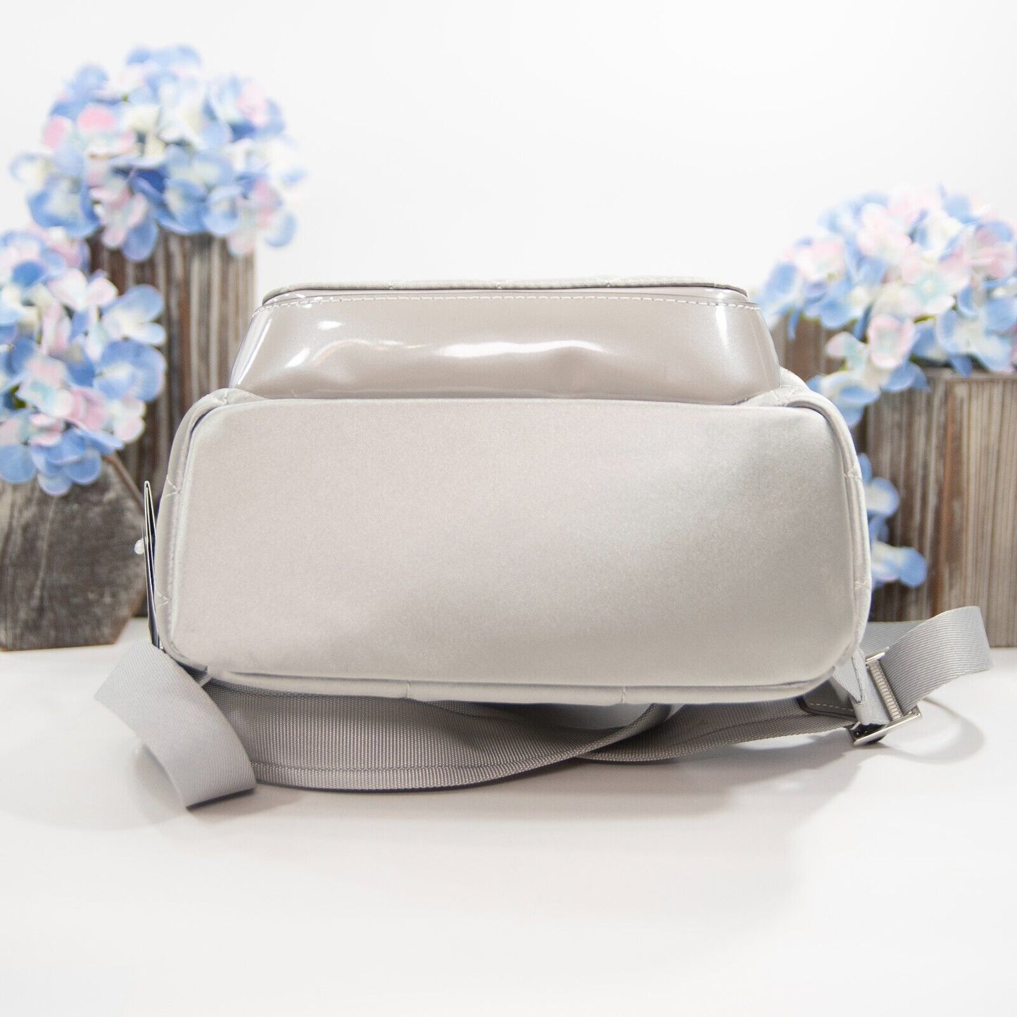 Kate Spade Sam Icon Quilted Silver Satin Nylon Small Backpack Bag NWT