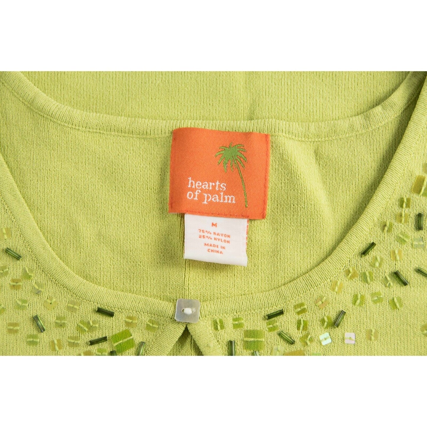 Hearts of Palm Rayon Lime Mother Of Pearl Beaded Tank Sweater M