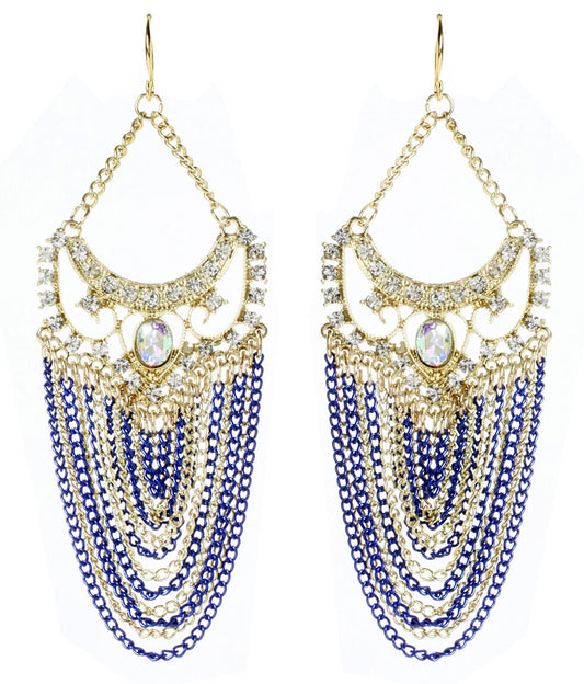 Amrita Singh Gold Crystal Elizabeth Street Blue Chain Earrings ERC 2027 NWT