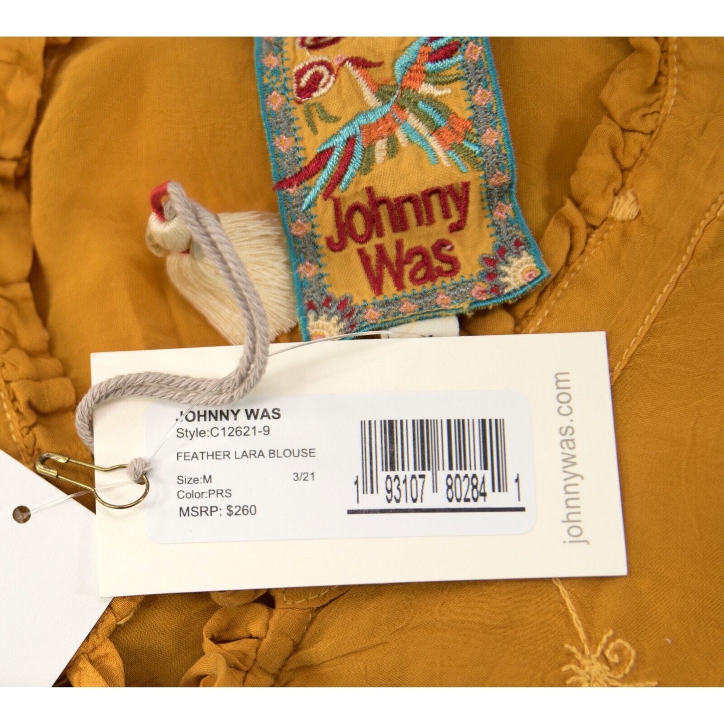 Johnny Was Persimmon Rayon Embroidered Lara Feather Top Shirt Blouse Sz M NWT