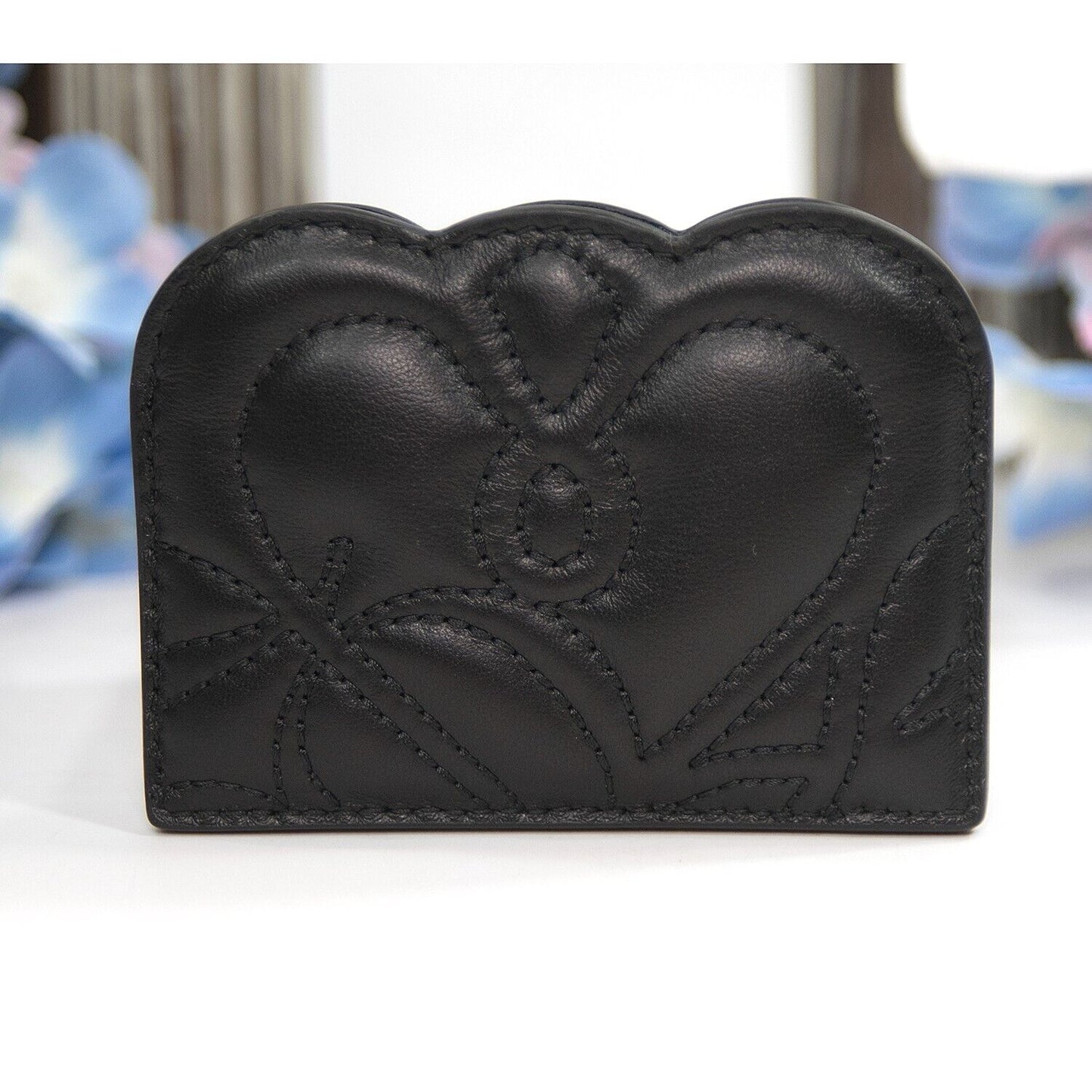 Alexander McQueen Black Quilted Nappa Leather Logo Card Case Holder NWT