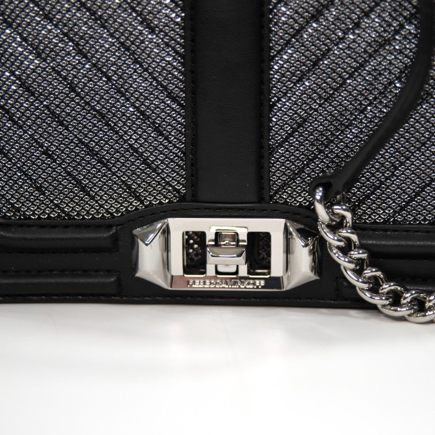 Rebecca Minkoff Silver Fabric Black Leather Love Crossbody Mini Bag NWT