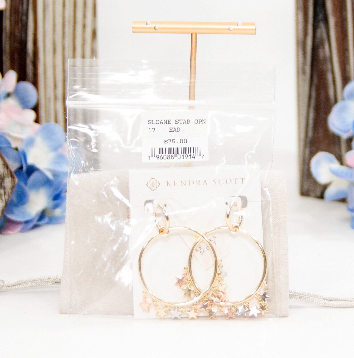 Kendra Scott Sloan Silver Rose Gold Plated Star Statement Hoop Earrings NWT